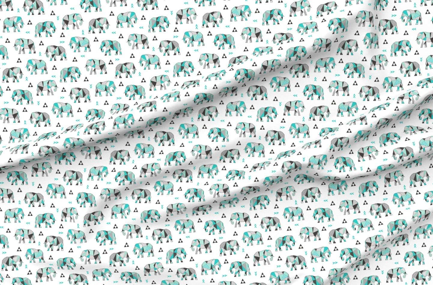 Spoonflower Fabric - Elephants Geometric Triangles Mint Green Elephant Zoo Jungle Printed on Polartec(R) Fleece Fabric by The Yard - Sewing Blankets Loungewear and No-Sew Projects