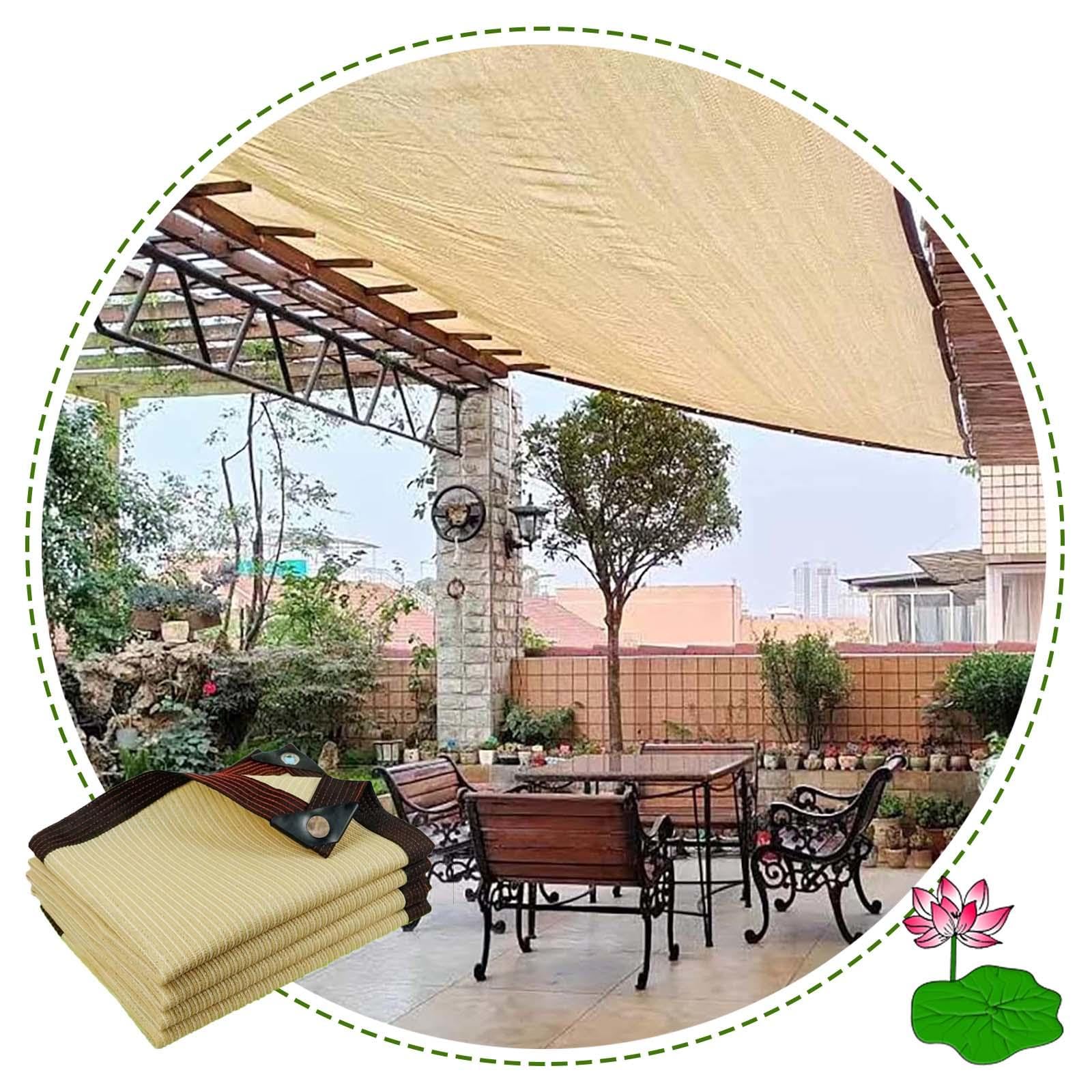 WQPMNYG Premium UV Resistant Garden Shade Netting 4x6m (13.1x19.7ft) - 90% Sunblock Fabric with Grommets Beige Shade Sail for Plants Awnings Patio & Outdoor Protection