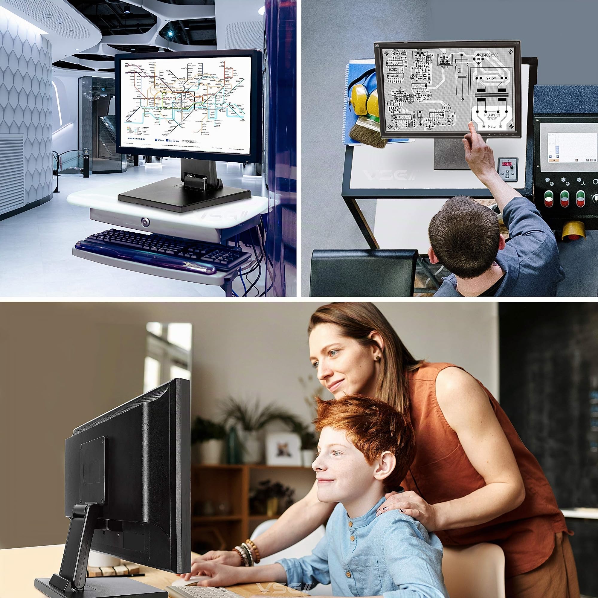 VSG24 92001 - Support de Moniteur POS, PC ou écran Tactile, réglable, Pliable et Ajustable, Bras, VESA, métal, pour écrans de 10 à 22 Pouces - Noir