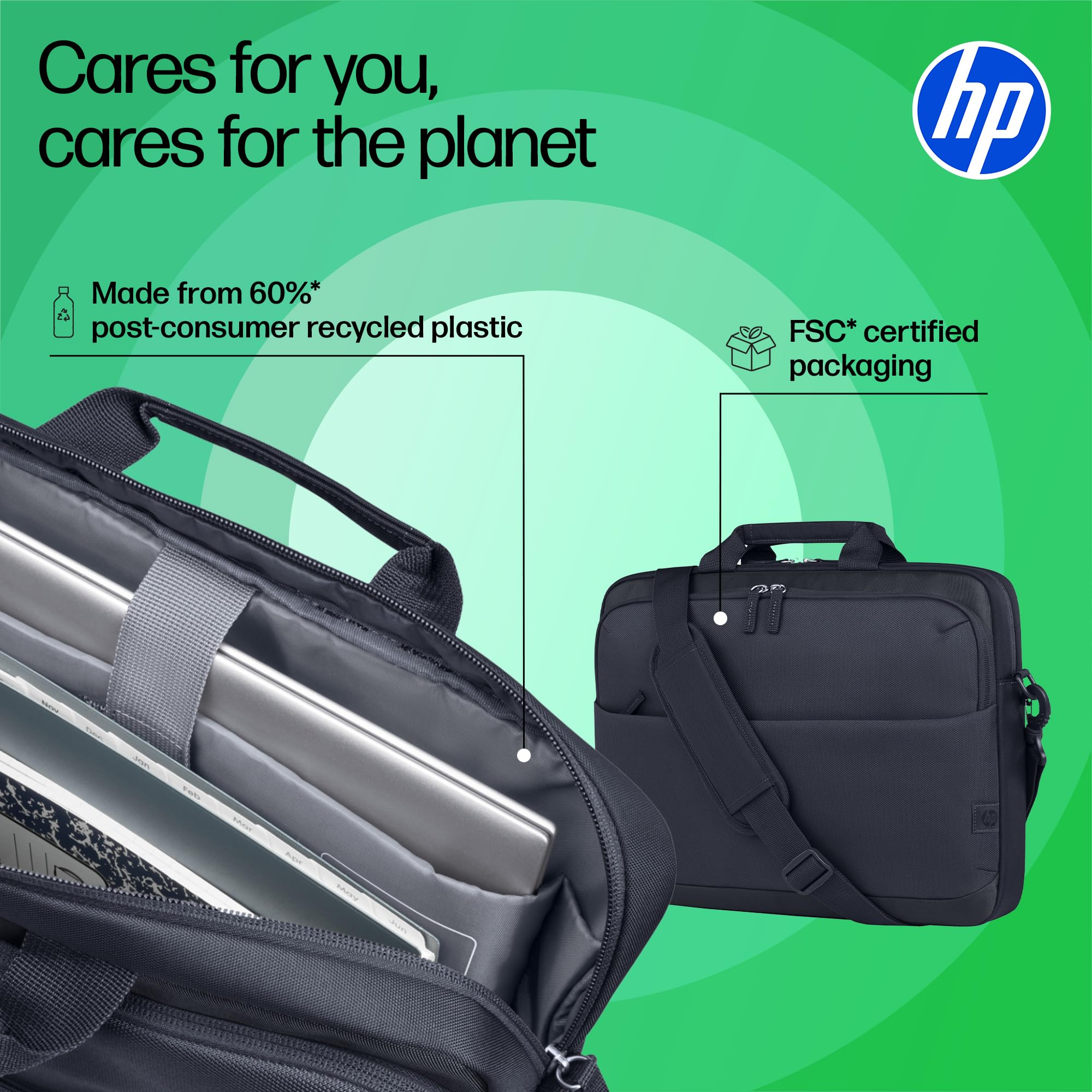 HP Torba na laptopa Everyday 14", wykonana z poliestru z recyklingu 600D, 9L, wyściełana przegródka, wodoodporna, odpinany pasek na ramię, szara
