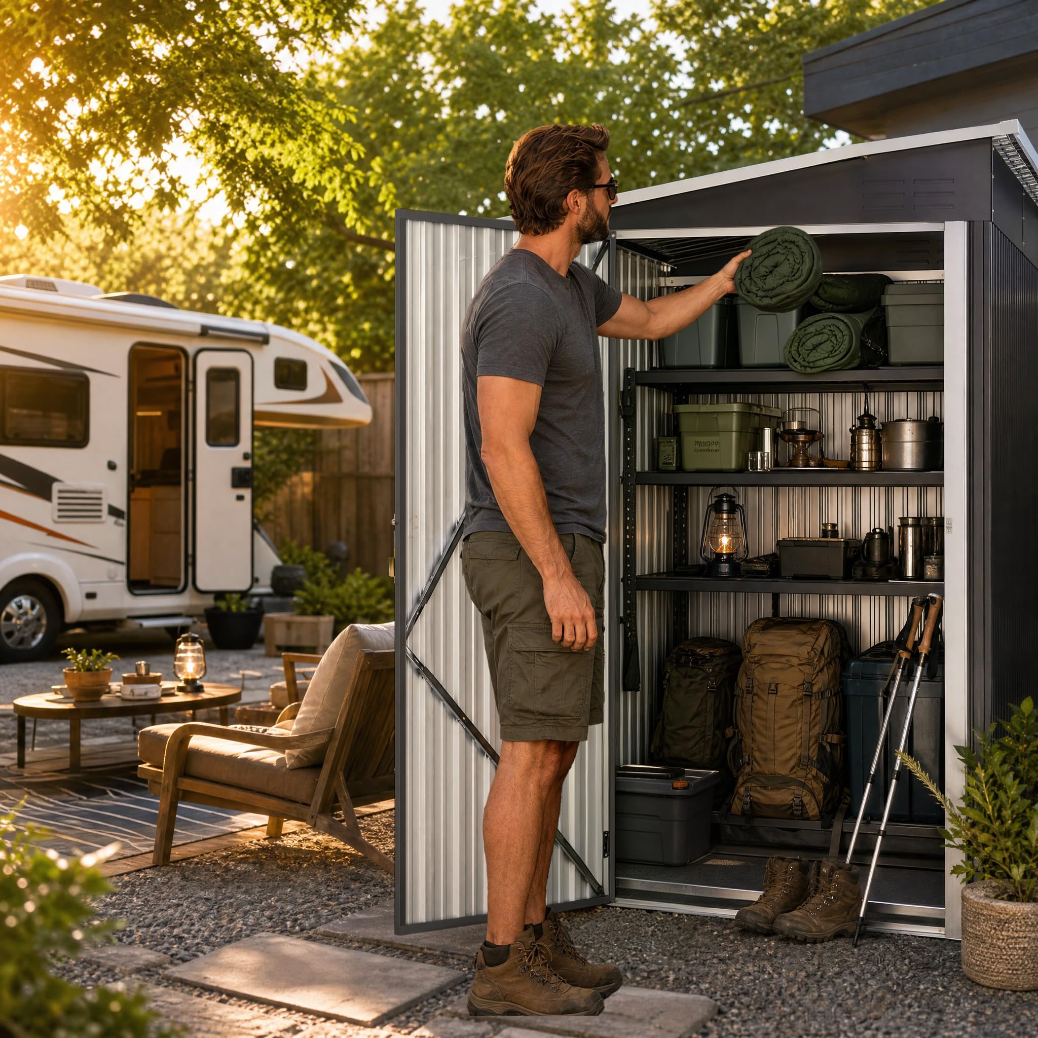 Metall Gerätehaus Schwarz 6x4FT, 4m³ Wetterfest Stahlschuppen mit Doppellüftung & Schlossaufnahme, Rostfest Außenlager & Hundehütte für Garten, Hof und Landwirtschaft