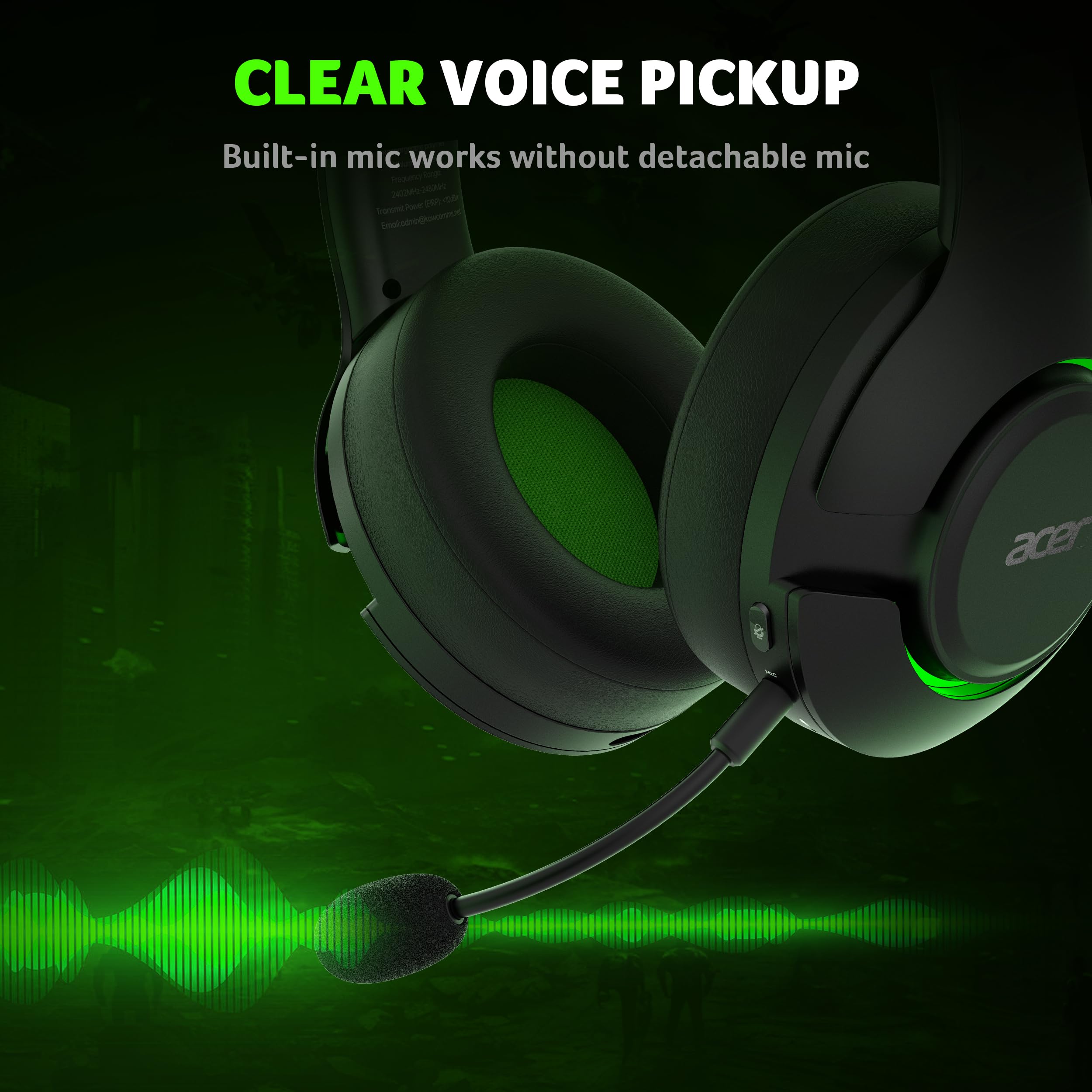 acer Wireless Gaming Headset for Xbox Series X|S & Xbox One, Bluetooth 5.4 Headphones with Noise Canceling Mic, 3D Surround Sound, 40H Battery, Compatible with PC, PS5, Switch, Mac - Black Green - Nintendo Switch - Very Good - Used Accessory - Image 8