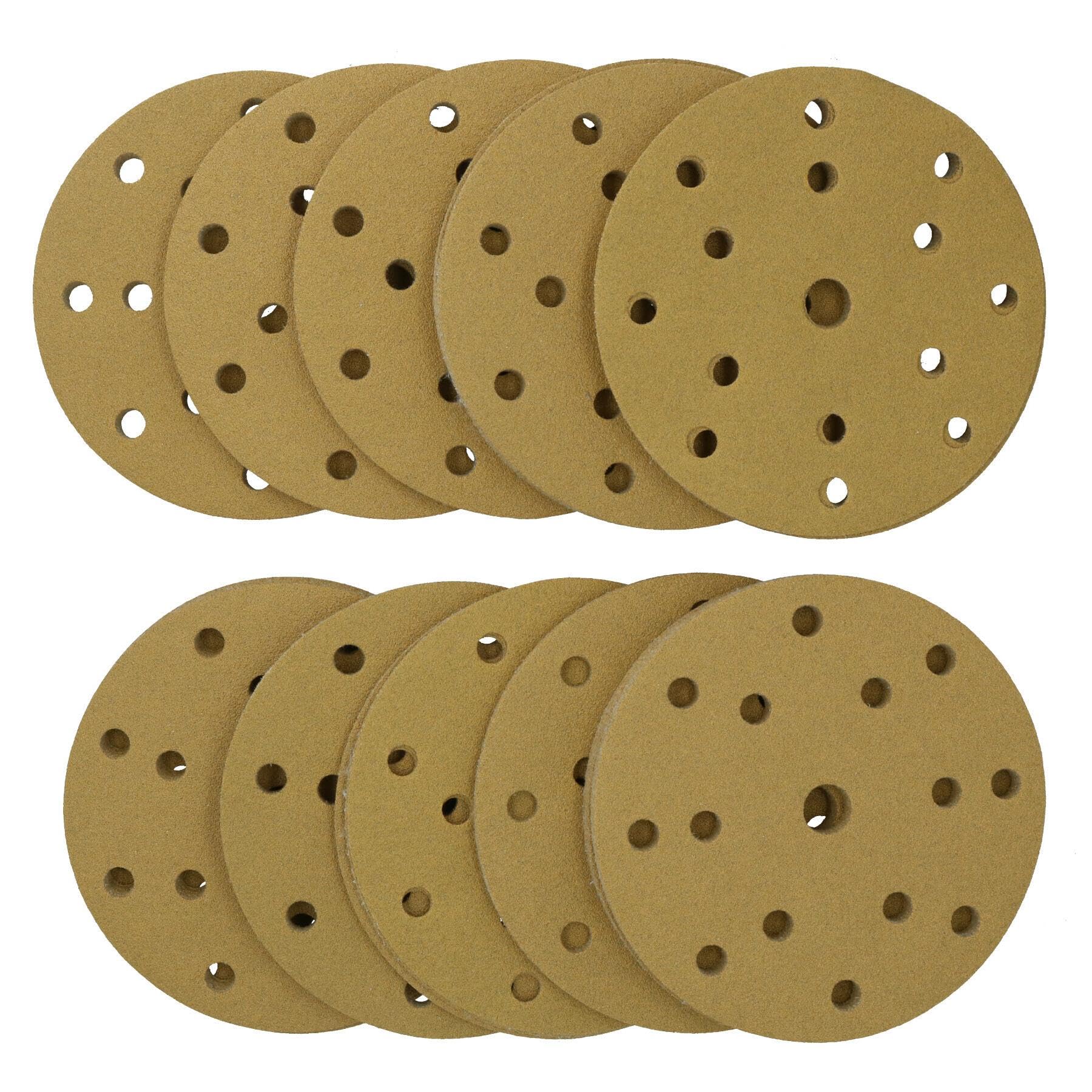 Discos de lijado de 150 mm, óxido de aluminio abrasivo, grano 180, gancho de 15 agujeros + bucle, 200 unidades