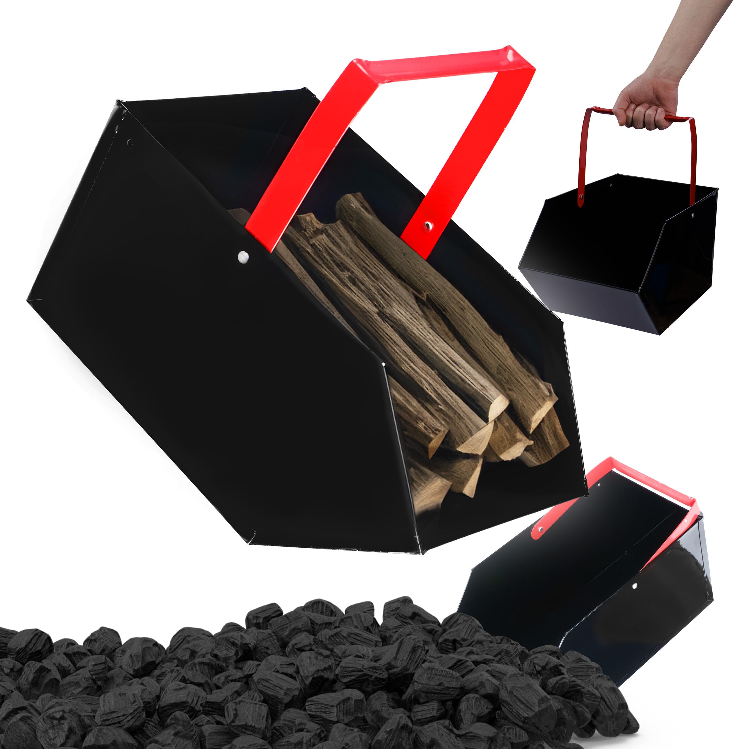 Węglarka Na Węgiel, Popiół, Drewno, Węglarka Metalowa Ocynk Duża Czarna, Pojemnik na Węgiel i Popiół 43x23x21 cm Wysoka Jakość