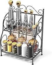 Wood Art STOREMetal Rack, 2-Tier Foldable Shelf Rack for Home Bathroom Countertop, 2-Tier Standing Storage Organizer Jars Bottle Shelf Holder Rack -Black (Black, Wrought and Cast Iron)
