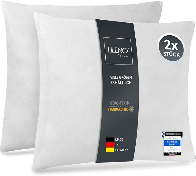 LILENO HOME Zestaw 2 wypełnienia poduszki 40x40 cm - Wewnętrzna poduszka prana w 40°C, odpowiednia dla alergików - Poduszka z poliestru jako poduszka na kanapę, sofę, poduszka na głowę
