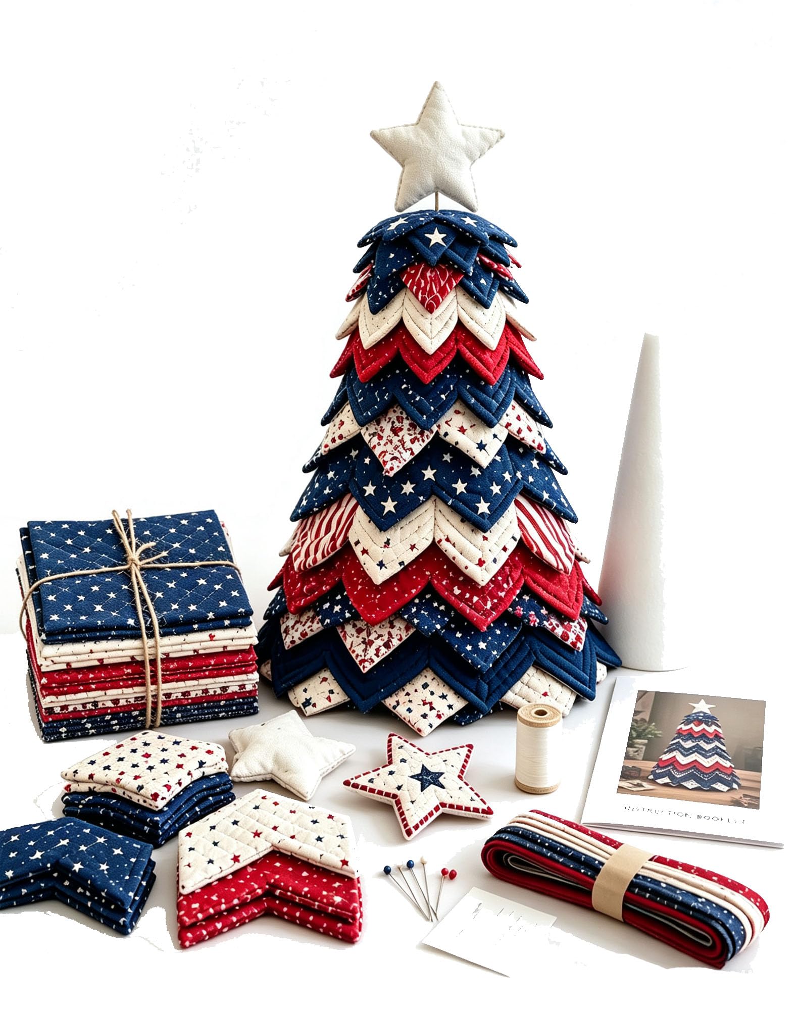 Americana Christmas Tree Quilt Kit, Red White Blue Stars Patchwork (A*1)