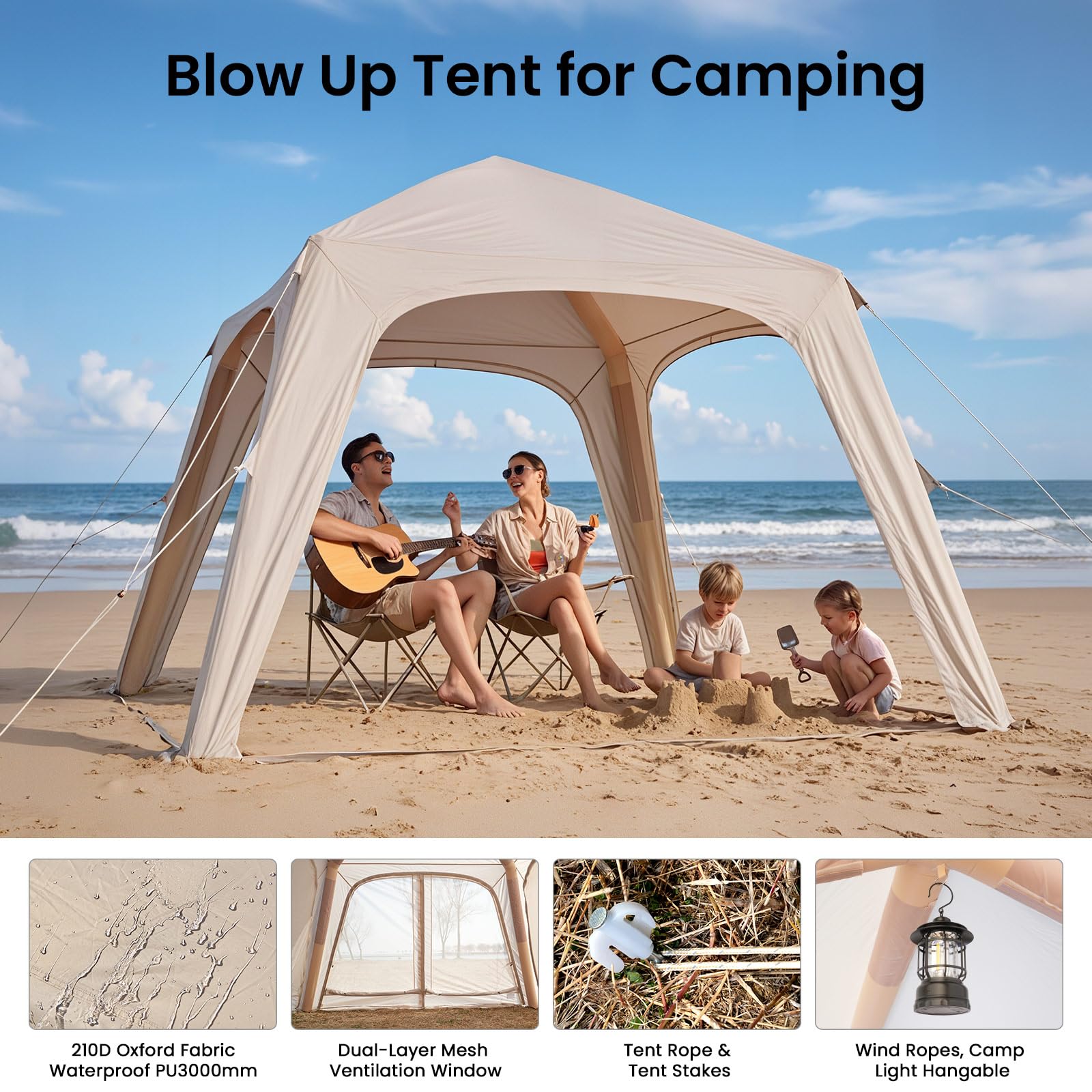 Ytaoeo Aufblasbares Zelt Camping Pavillon mit Luftpumpe Abnehmbarer Türvorhang Aufblasbares Campingzelt aus Wasserdichtem Oxford-Stoff Air Glamping Zelte für 4 Jahreszeiten Camping