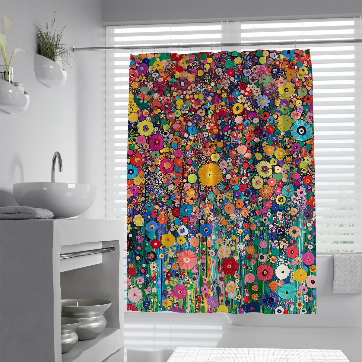Ensemble rideau de douche imperméable à motif fleuri et vintage de 120x200 cm