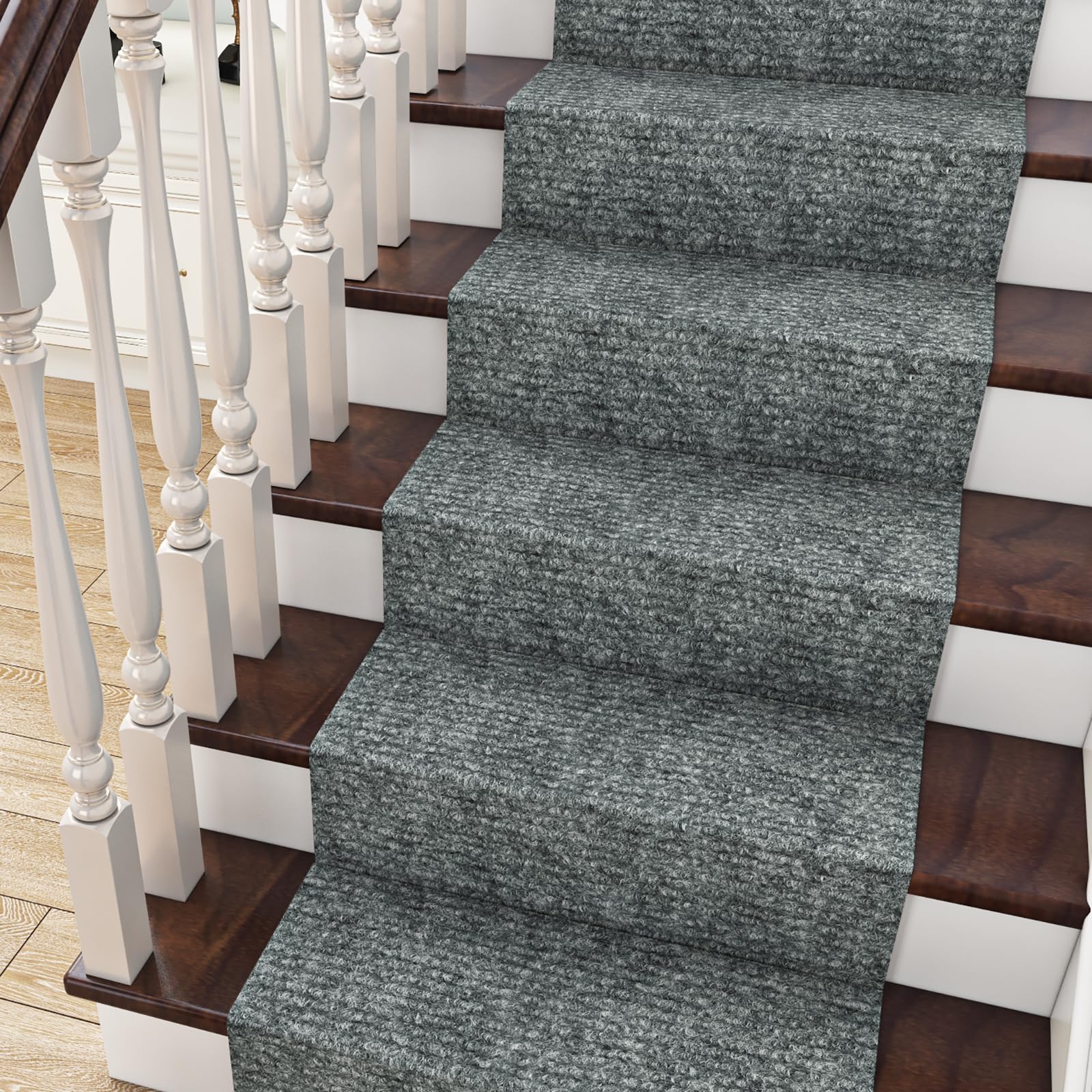 Livelynine Teppichboden Meterware 400 cm X 60cm Breit Rutschfest Teppich für Haus Büro Gewerbe Abwaschbare Auslegware Teppichboden Grau Teppich Bodenbelag Selbstklebend Wohnzimmer Schlafzimmer Flur