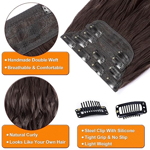 Miniatura 3 de Einaey Extensiones de cabello con clip 4 extensiones de cabello sintético largo y ondulado extensiones de cabello sintético de 20 pulgadas color