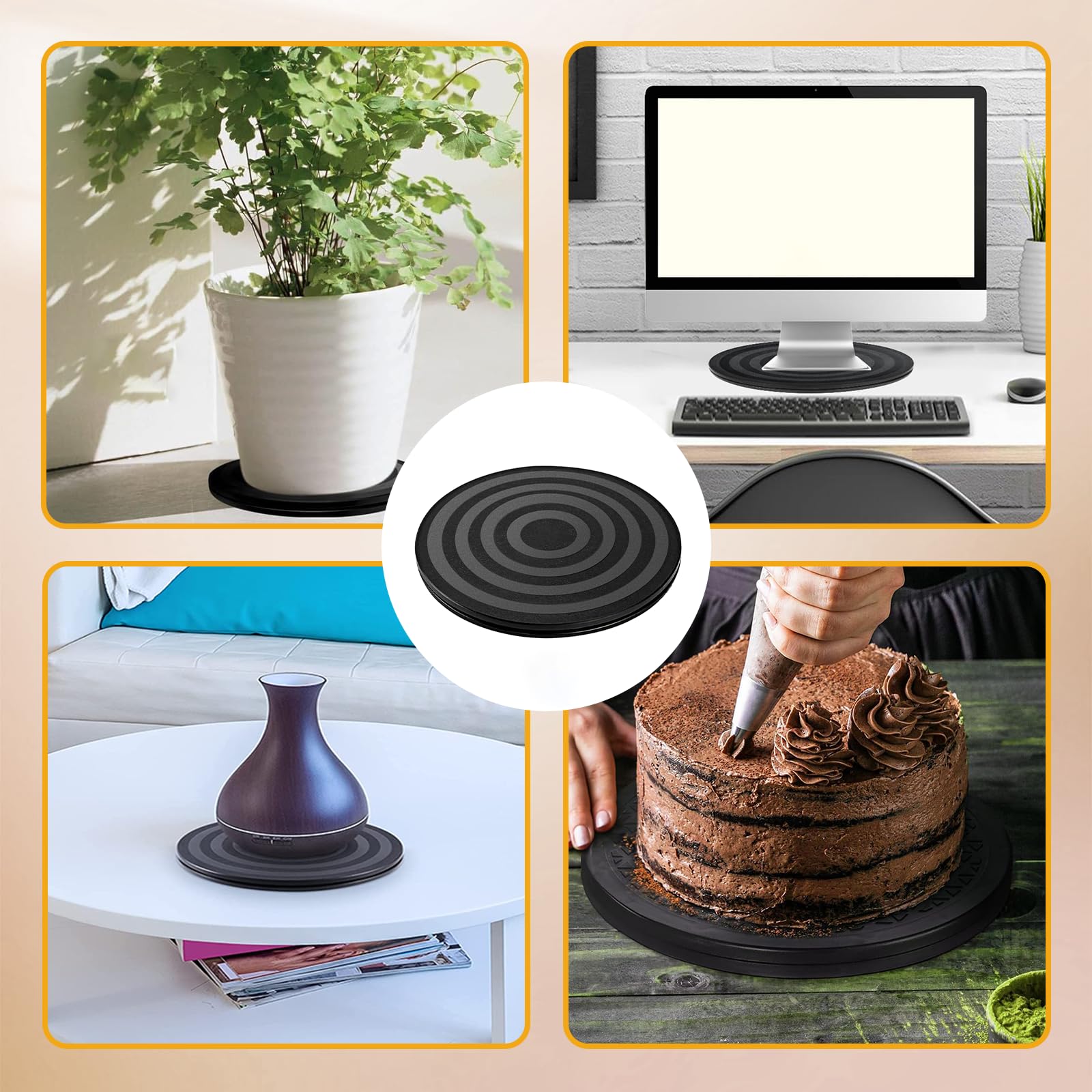 2 Pcs Tourne-Disque Rotatif à 360°Plateau Pivotant,TV Support Pivotant Plateau Universel Rond Plateau Tournant Manuel avec Roulement à Bille pour Ordinateurs Portables, moniteurs, Noir, 20cm