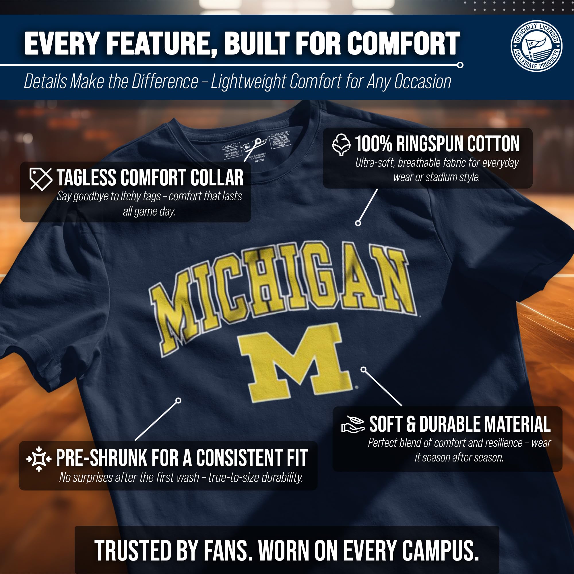 Campus Colors Michigan Wolverines Adult Midsize Logo T-Shirt