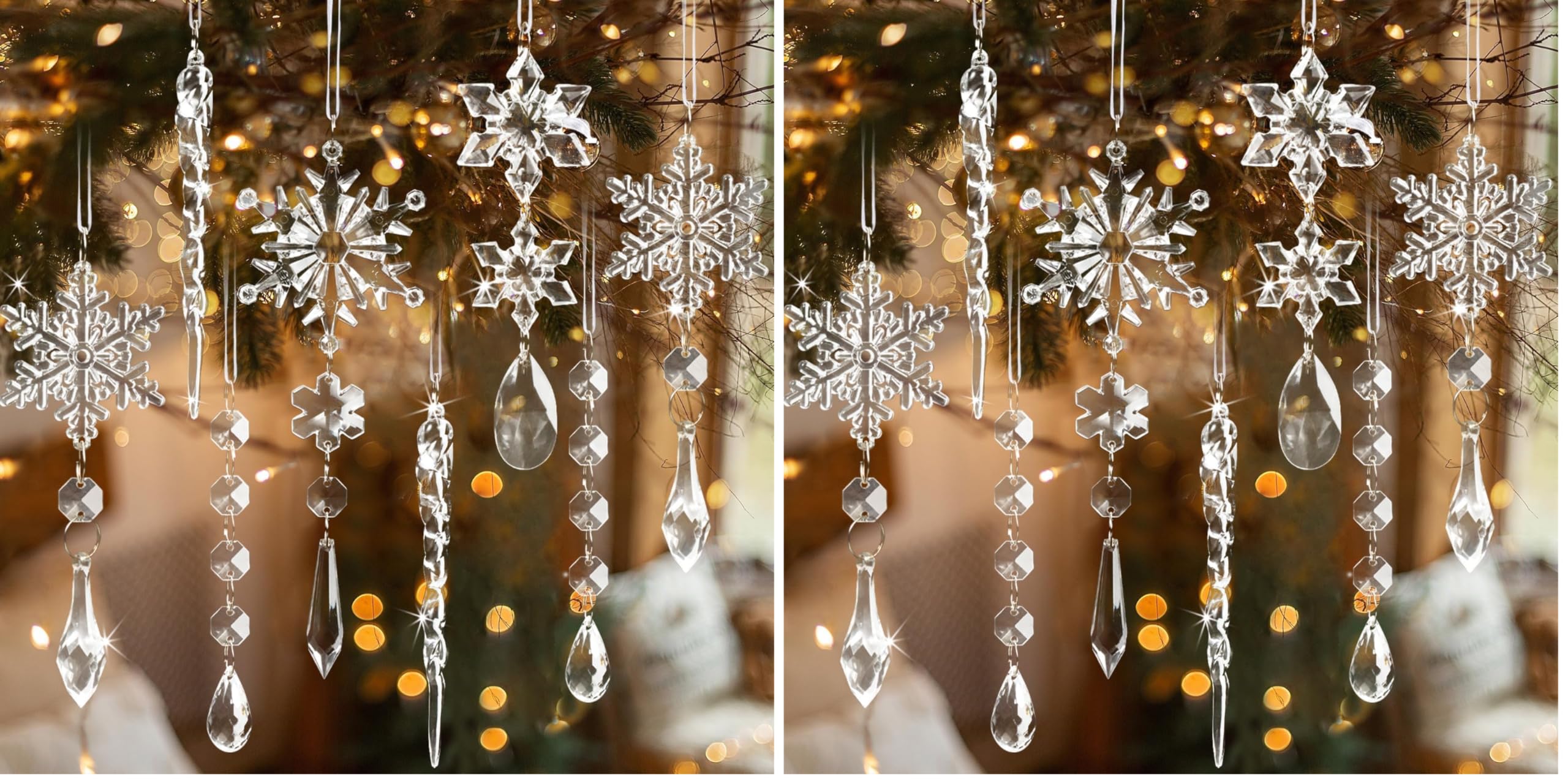 18pcs Crystal Christmas Ornaments for Tree Decorations-Hanging Acrylic Snowflake Icicle Ornaments with Drop Pendants for Winter Wonderland Chandelier Crystals Decorations Supplies (Pack of 2)