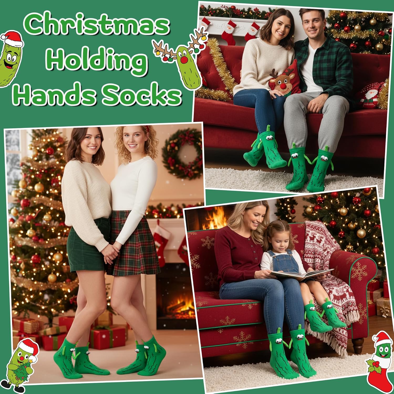 R HORSE 2 Pairs Christmas Holding Hands Socks, Christmas Funny Silly Magnetic Women Men Couple Socks, Cute Novelty Xmas Birthday Anniversaries Gifts for Couple Friends Teens - Image 5