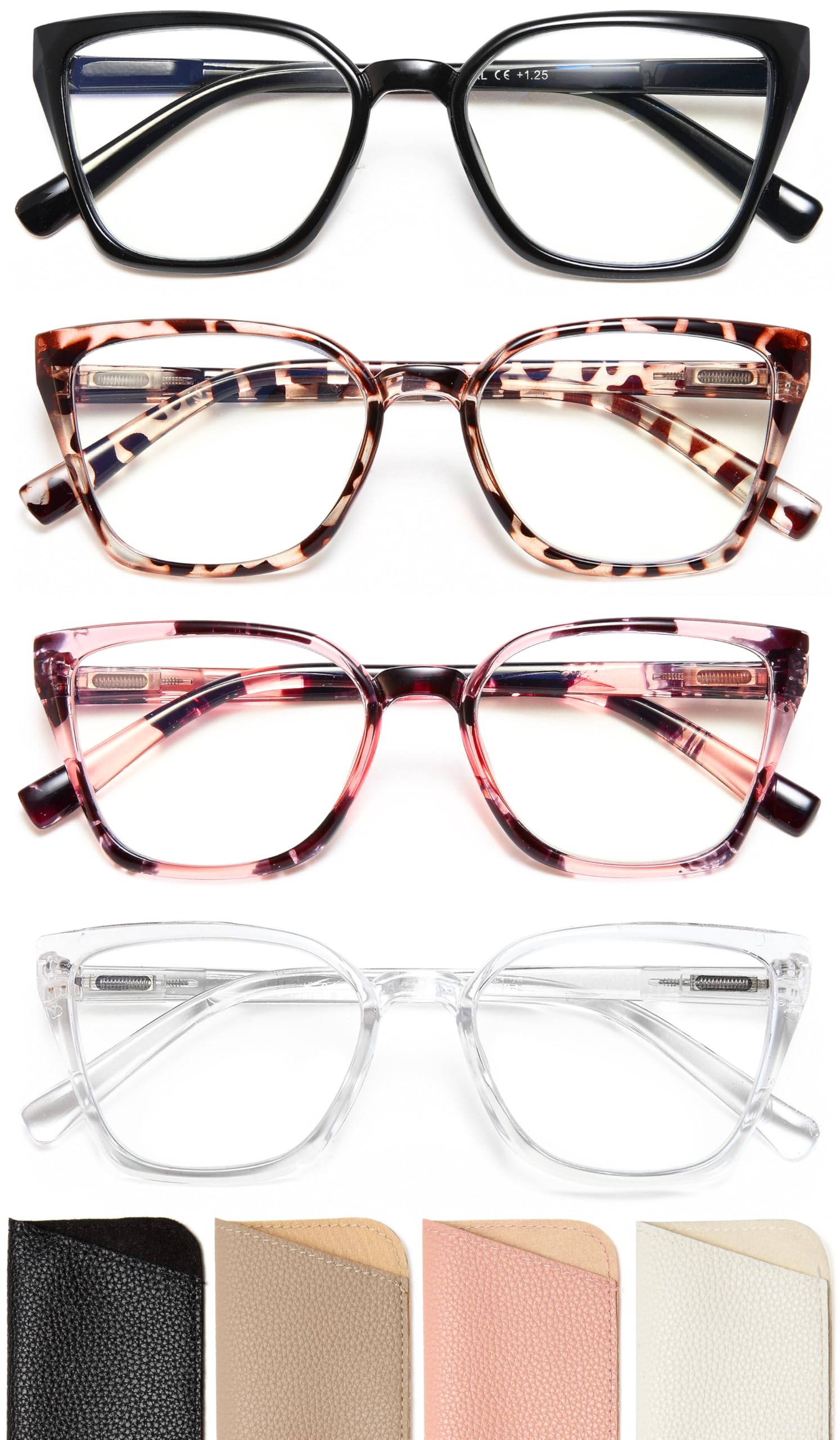 EYEURL 4 Pack Cat Eye Reading Glasses for Women Fashion Blue Light Blocking Readers Anti Glare/UV Rays Eyeglasses