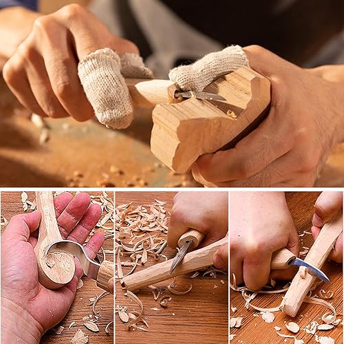 Miniatura 6 de Juego de herramientas de cuchillos de tallado de madera, 5 en 1, kit de cuchillos de tallado de madera para principiantes, cuchillo de gancho para