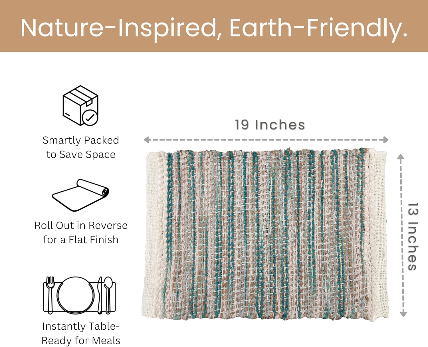 Hausattire Woven Table Placemats Set of 4 - Teal, Jute Boho Outdoor Table Mats for Kitchen Dining Decoration | Heat Resistant Farmhouse Rustic Dinner Spring Easter Placemat - 13x19 Inch