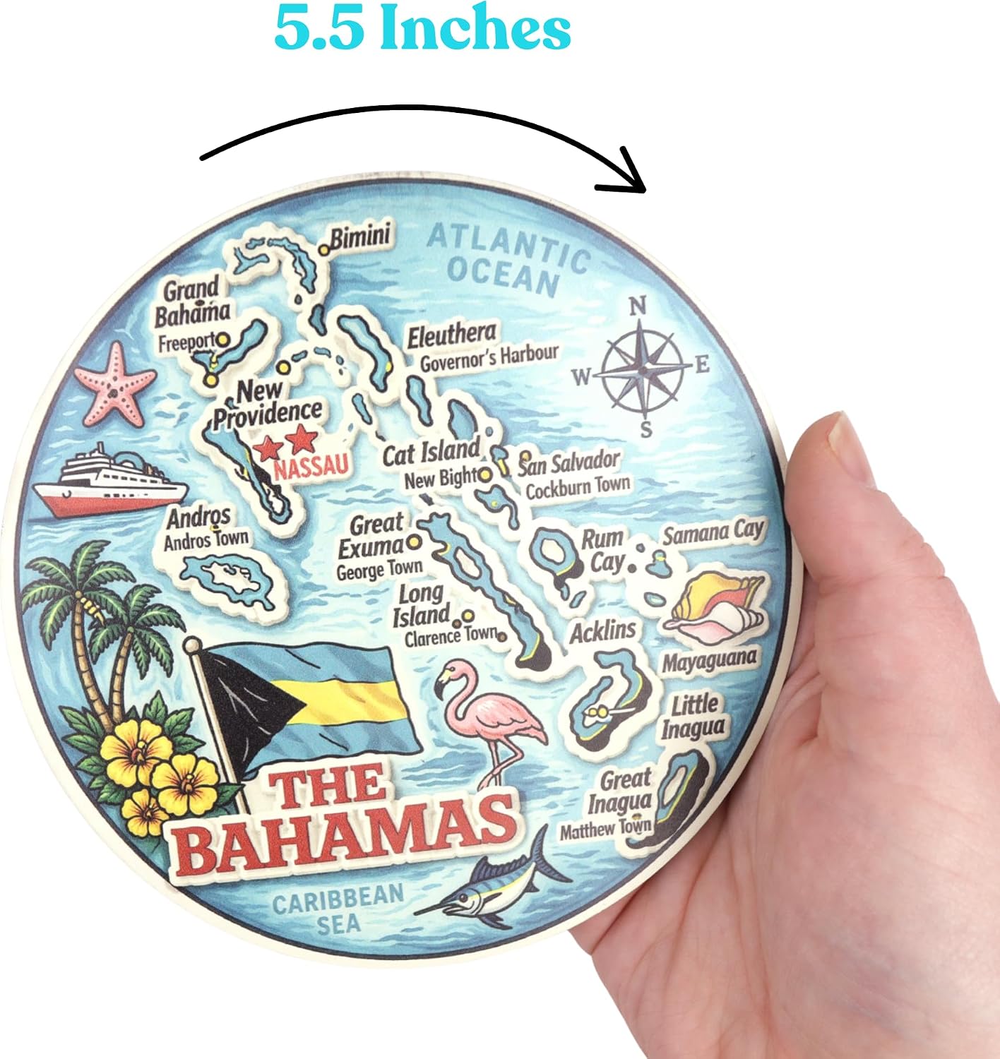 Bahamas Refrigerator Magnet, Colorful Island Map Travel Souvenir, 5.5 Inch Collectible Fridge Accessory for Home, Kitchen, Office or Caribbean Vacation Gift image 2