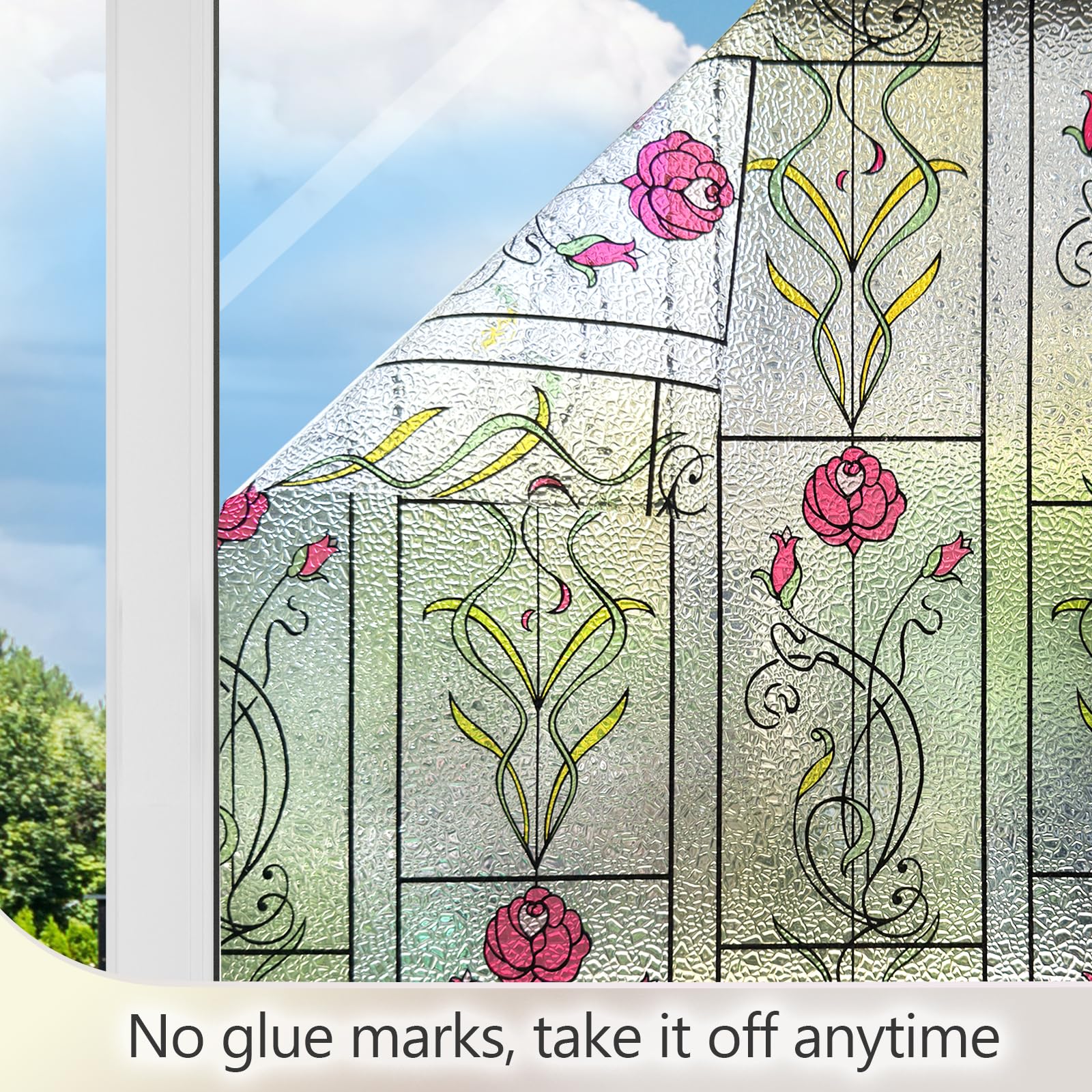 KESPEN WINDOW FILMS Film de confidentialité pour fenêtre – Film décoratif pour fenêtre en verre dépoli avec fleur de rose – Autocollant statique non adhésif pour verre – Contrôle de la chaleur pour la