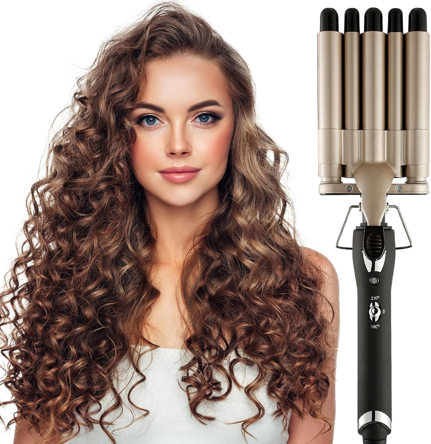 Professional Hair Curling Iron, 5 in 1 Curling Iron Wand Set, Portable Fast Heating Automatic Curler With Ceramic Barrels Coated, Women Men Styling Tool Adjustable Temperature for All Hair Types