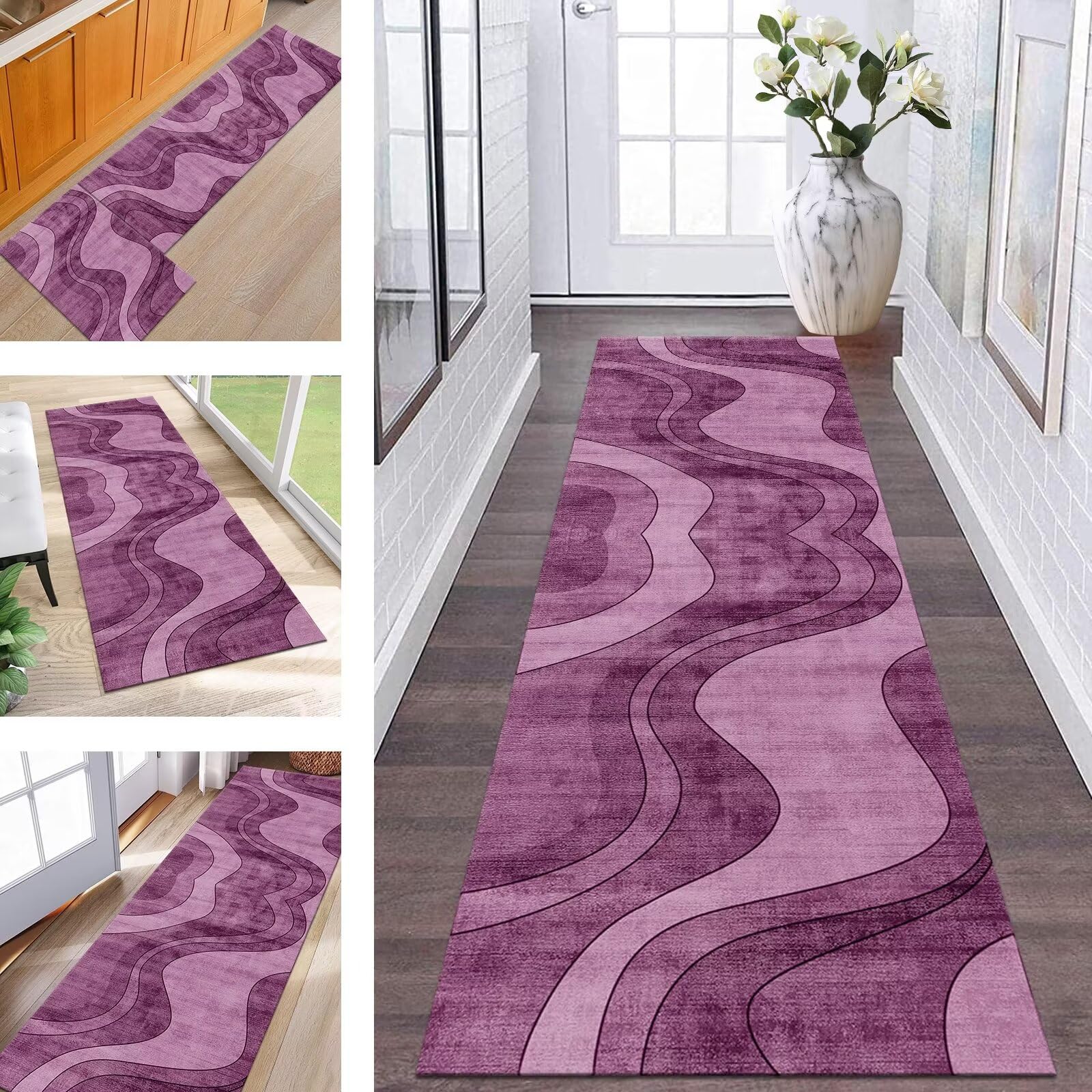 Tapis de couloir lavable fini les glissades modèle rose 80x240