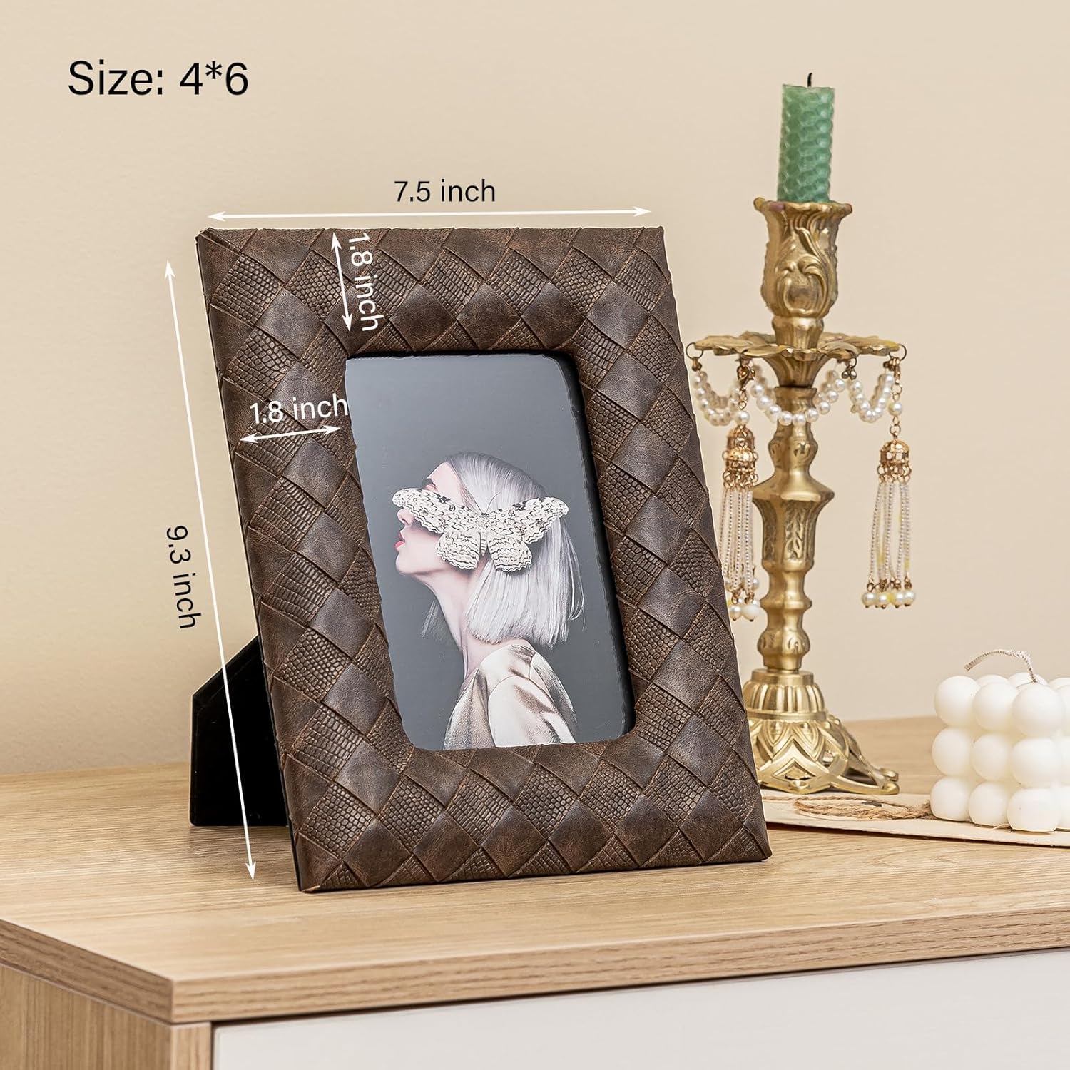 4 * 6 inch Brown Leather Picture Frame Rustic Home Decor Photo Picture Tabletop Wall Mount Horizontal Vertical Display