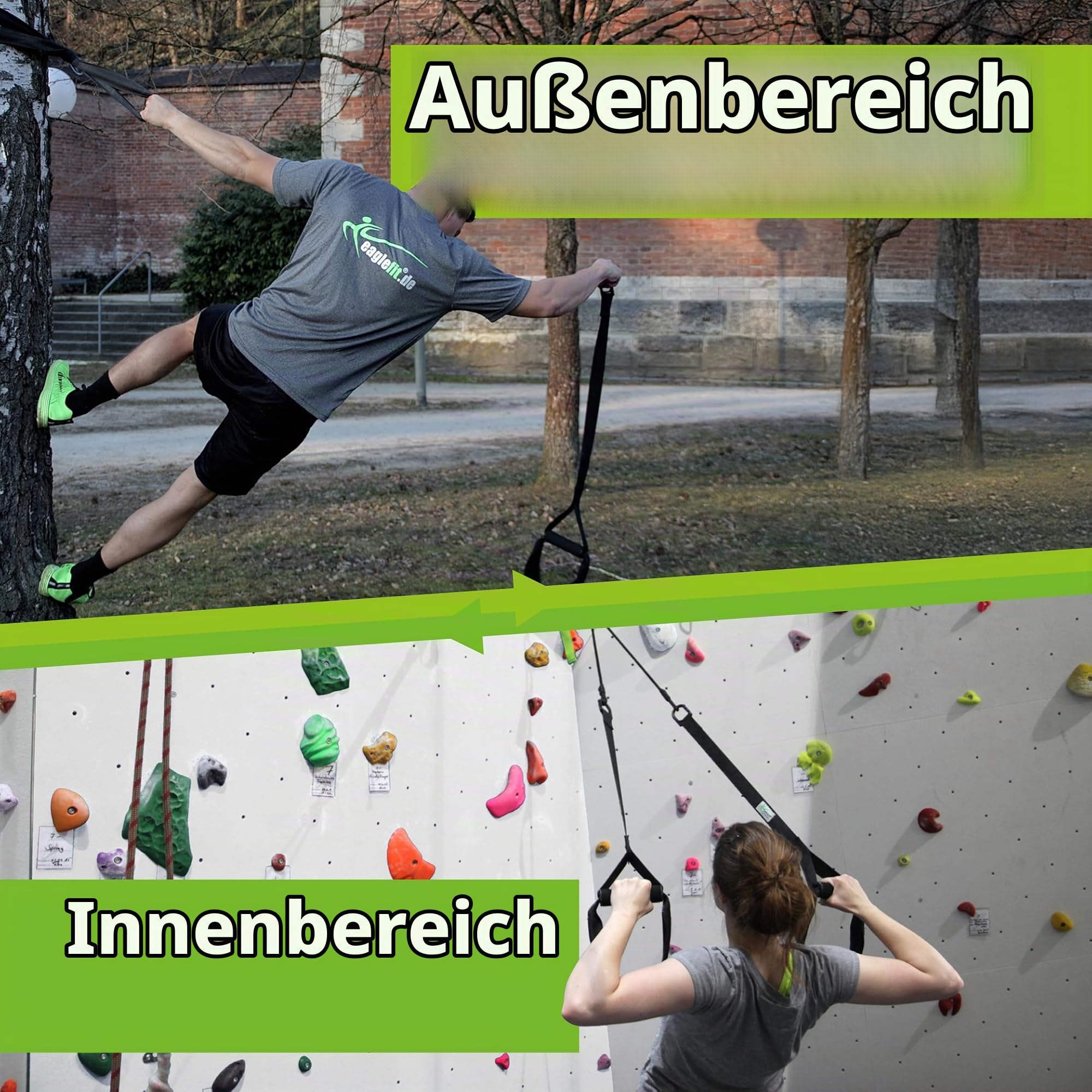 eaglefit Sling-Trainer Exclusive ALU - Schlingentrainer Set für Zuhause & Outdoor inkl. Alugriffen, Deckenhalterung, Türanker & Zubehör für Krafttraining & Muskelaufbau - Verstellbar 160-360 cm