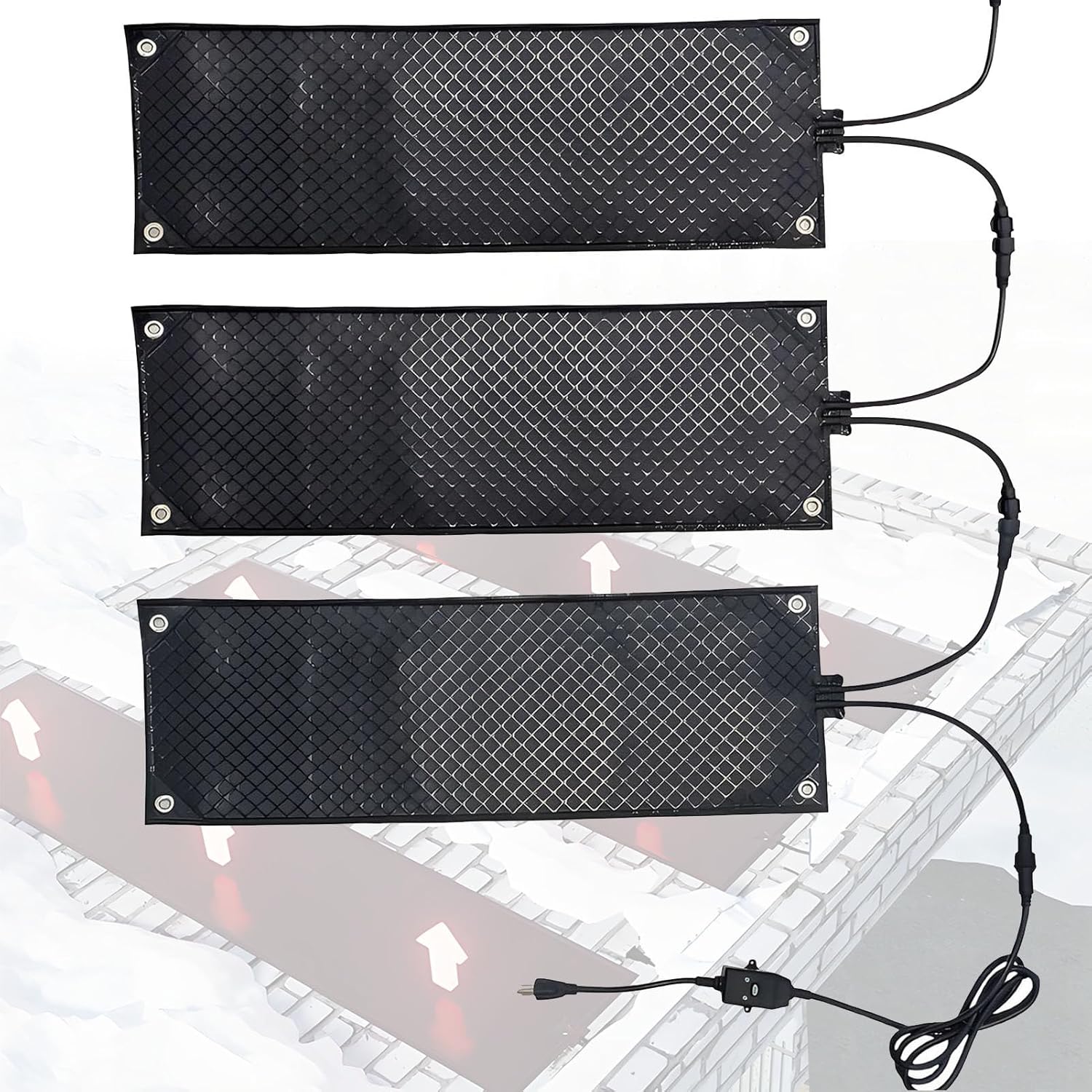 Heated Walkway Snow Melting Mat,14 * 197in/36 * 500cm,Multiple Mats Can Be Linked Together,PVC Heated Floor Mat with Non-Slip Texture,Snow and Ice Melting Mats for Driveway 3Pack