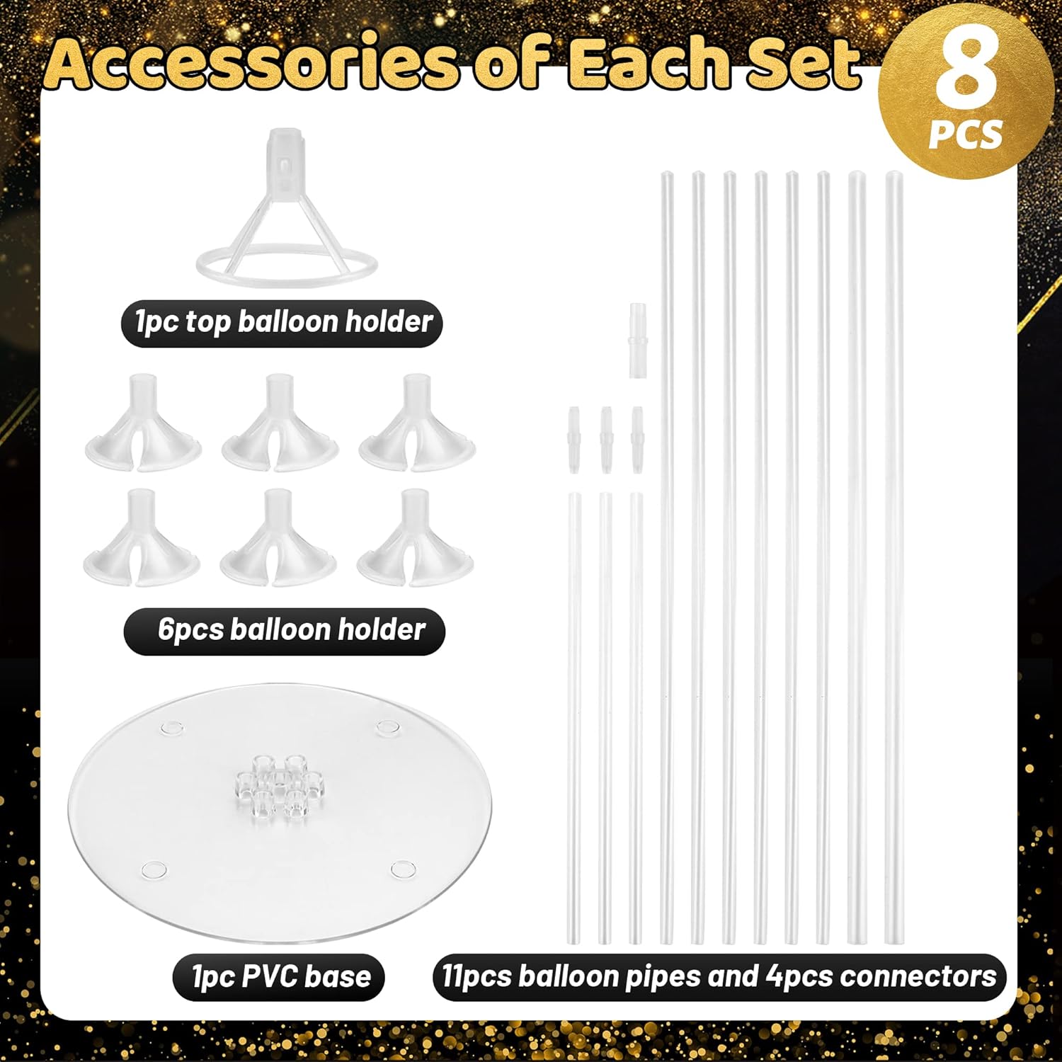 JOYYPOP 8 Sets Balloon Stand Kit For Table, Balloon Sticks with Base Birthday Graduation Party Decorations Wedding 8 Pack Clear