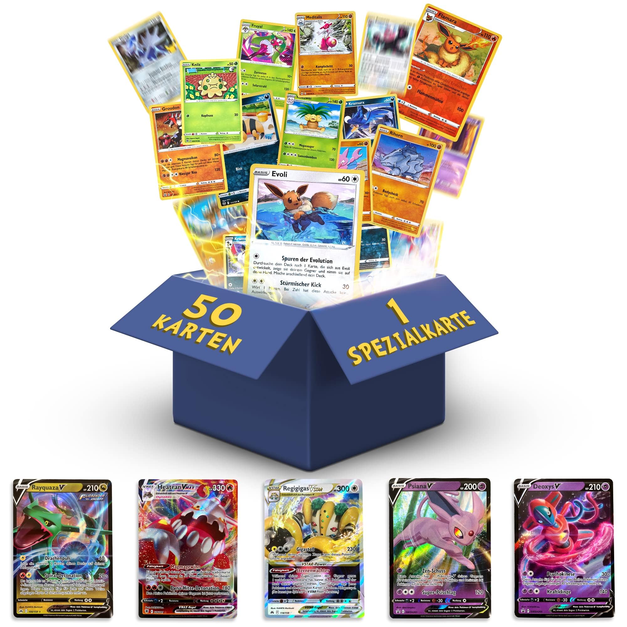 Heartforcards Lot 50 Cartes Pokémon Originales En Allemand – 3 Holo, 3 Rares, 1 Pikachu/Evoli/Glimanda/Dedenne – Avec 100 Pochettes Protectrices – Set Varié Actuel