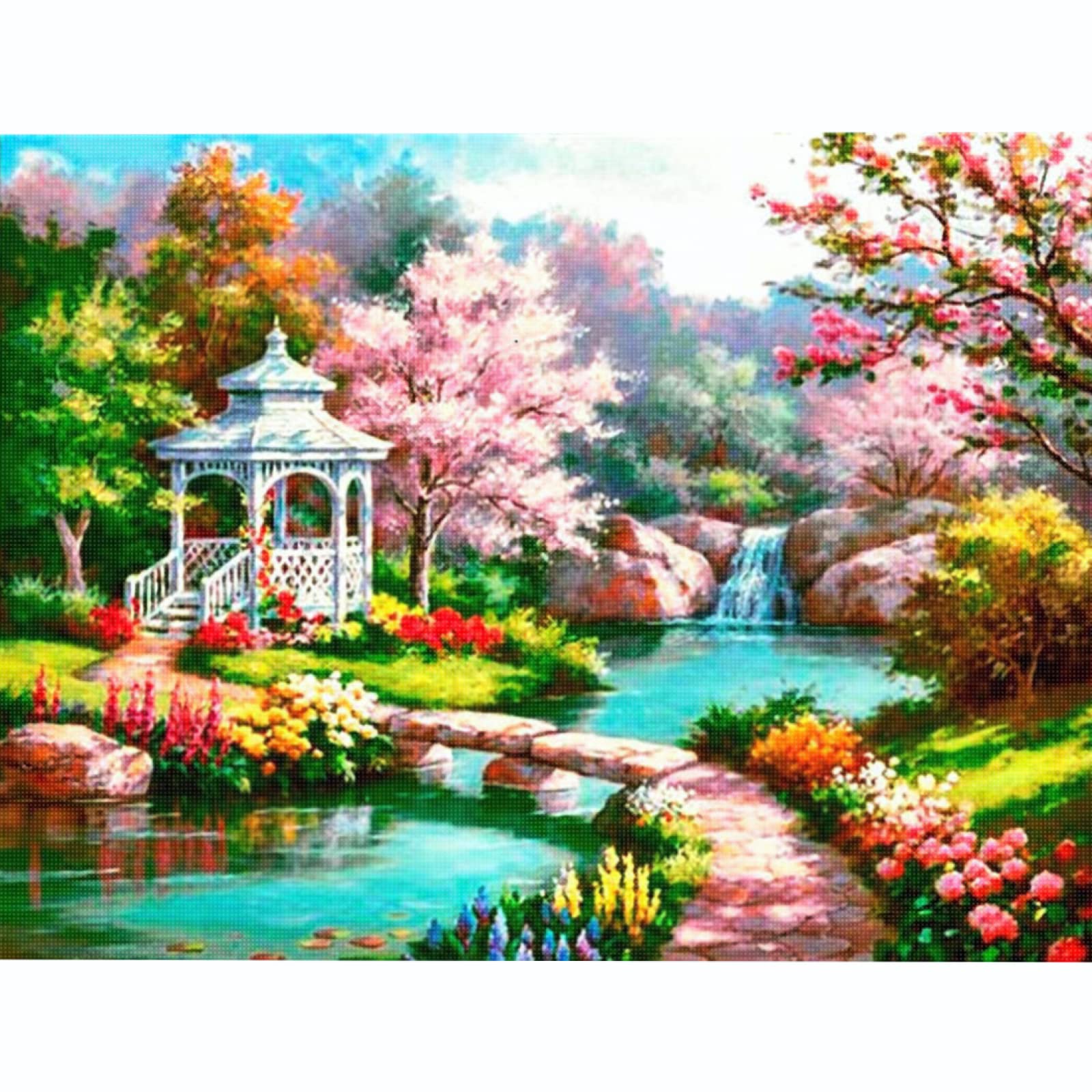 Stamped Cross Stitch Kits for Adults Beginners with Easy Funny Pattern UK Japanese Garden 11ct DIY Embroidery Crafts for Needle Point Starter Kit Home Decor Wedding Gift（16×20inch)