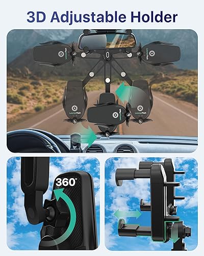 Miniatura 5 de Soporte para teléfono para espejo retrovisor 2 en 1 + cargador inalámbrico para espejo retrovisor 360 con sujeción y liberación automática, cargador