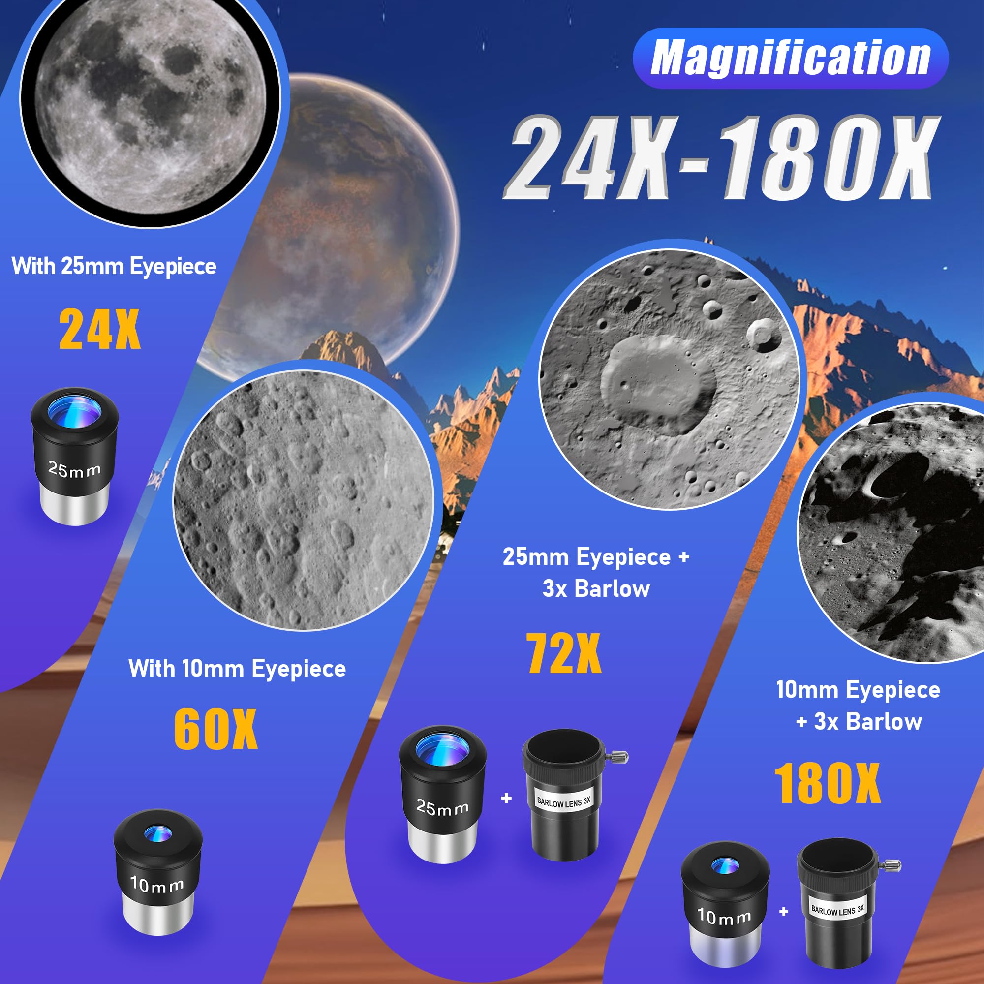 Telescopio Astronomico Professionale 80/600mm, Telescopio Rifrattore Portatile per Adulti, Bambini e Principianti, per l’Osservazione della Luna e delle Stelle, con Borsa da Trasporto