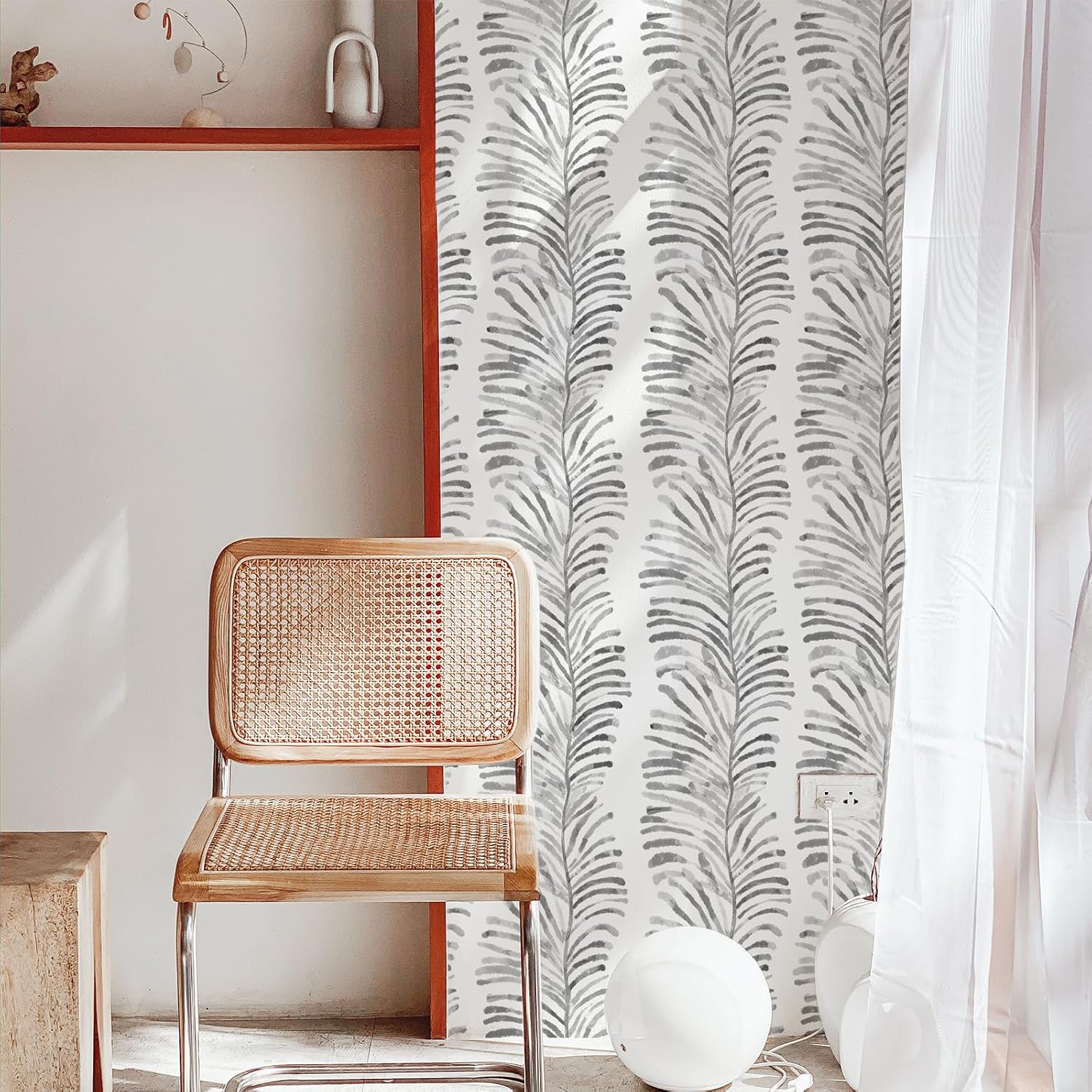 Peel and Stick Wallpaper Boho Wallpaper Stripe Contact Paper Peel and Stick Gray/White Herringbone Wallpaper Leaf Wallpaper for Bathroom Self-Adhesive Removable Wallpaper Watercolor Room 17.3“×393”