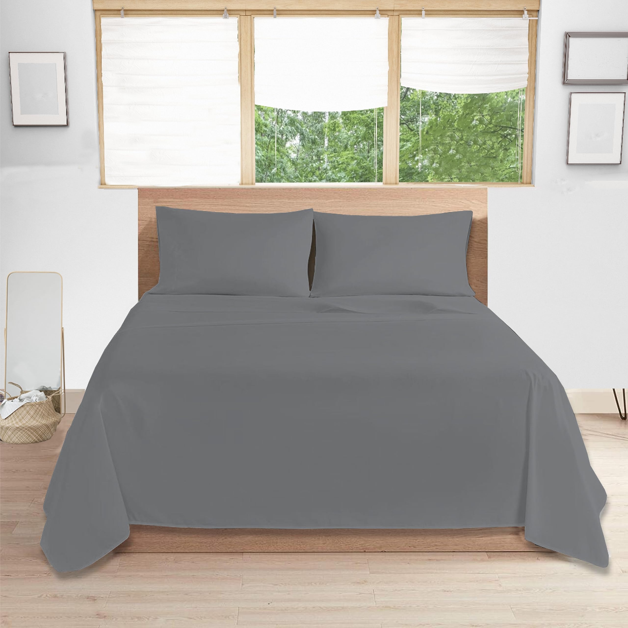 Comfy Nights Egyptian Cotton 200 Thread Count Flat Bed Sheet, Grey - House Wife Pillow Pair — image 1