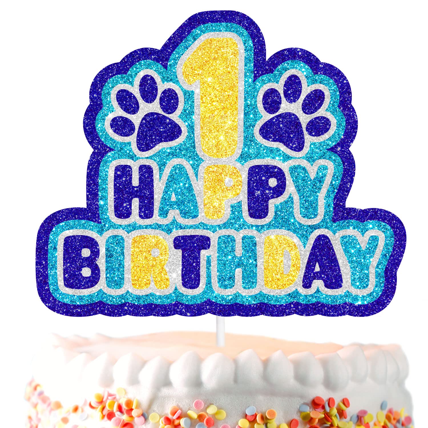 Dog Pet Cake Topper Kids 1st Birthday Happy Dog Paw Print Decorations, Puppy Party, Themed Party for Boys and Girls, or Pet Birthday Party Decorations
