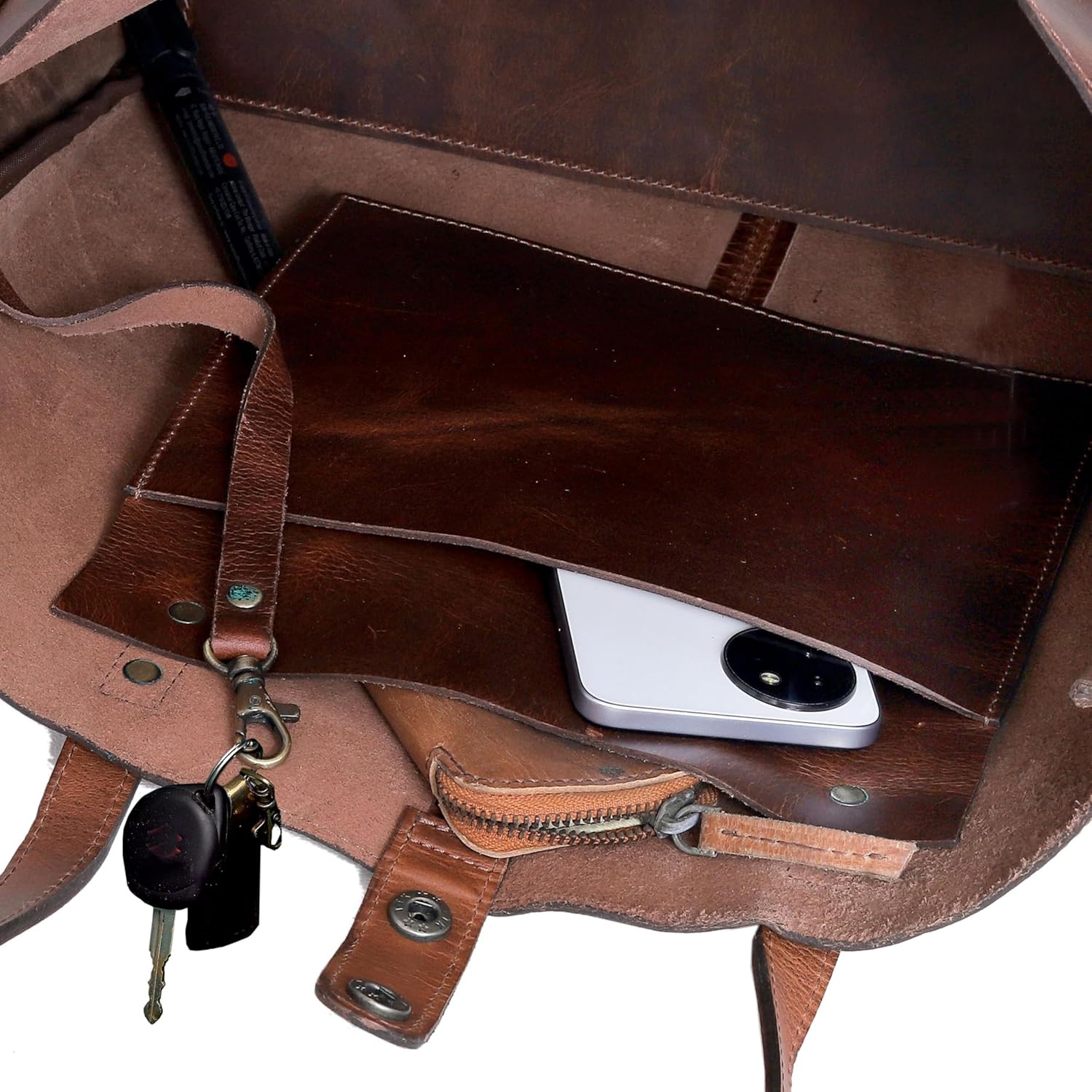 Genuine Leather Tote Bag for Women – Large Shoulder Handbag, Vintage Brown Purse, Stylish Work & Travel Tote Fits Laptop (Comali Dark Brwon) - Image 5