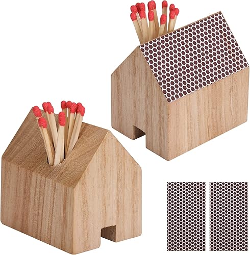 Juego de 2 soportes de madera con forma de casa de Haoideo con almohadilla de golpeador; Haoideo Home Decor Wood House Match Holder Natural Life