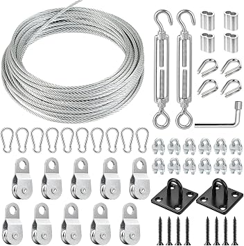 Batting Cage Cable Kit for 10/20/35/55/70FT, Heavy Duty Retractable Batting Cage Netting Net Wire Tension Hanging Kit, Batting Cage Frame for Backyard, DIY Baseball & Softball Hitting Tunnels