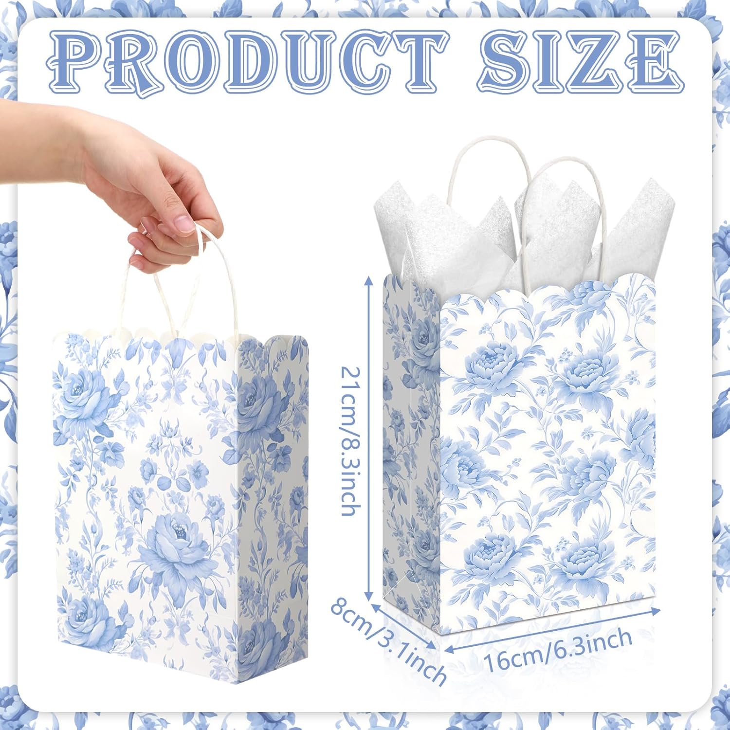 Kolldenn 24 Pcs Hydrangea Floral Party Gift Bags with Handles Paper Candy Treat Goodie Bags Scalloped for Birthday Decoration for Bridal Baby Shower Tea Party Supplies - Image 5