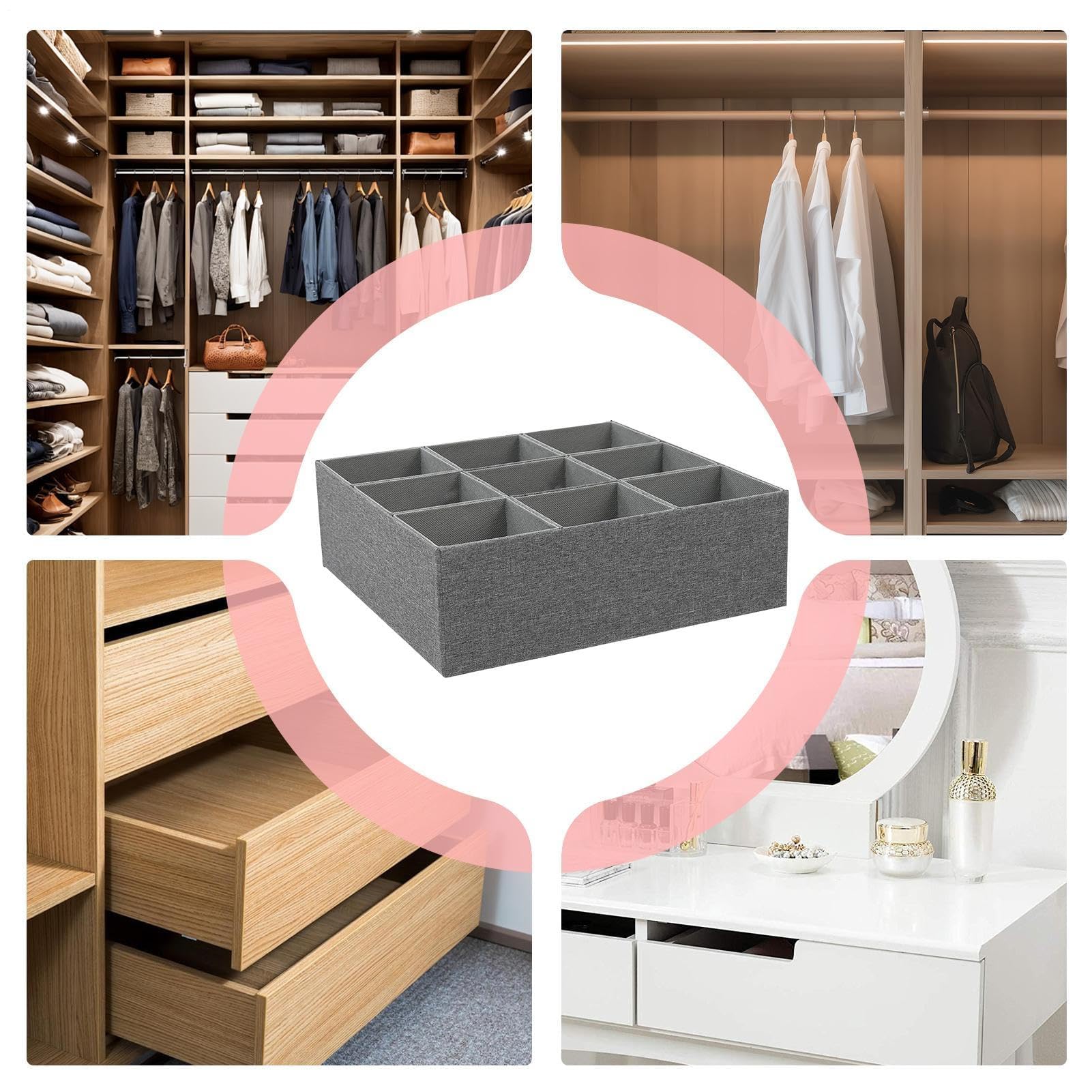 Schubladen-Organizer für Socken und Unterwäsche, 9 Zellen, Stoff-Trennwände für Schlafzimmer, Kommode, Kinderzimmer und Küche, effiziente Schranklösung, platzsparendes Design
