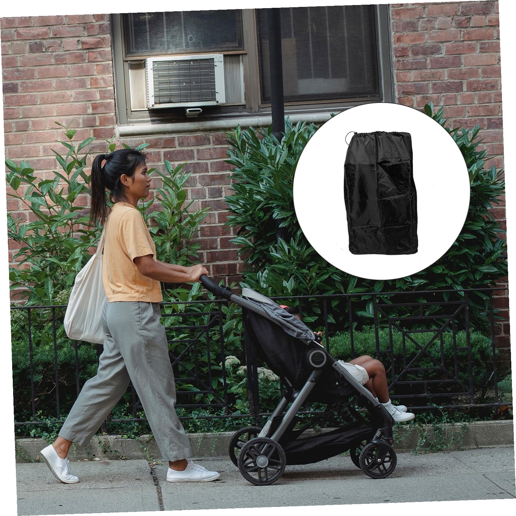 Transport pour Poussette Avion en Nylon Noir, Cordons