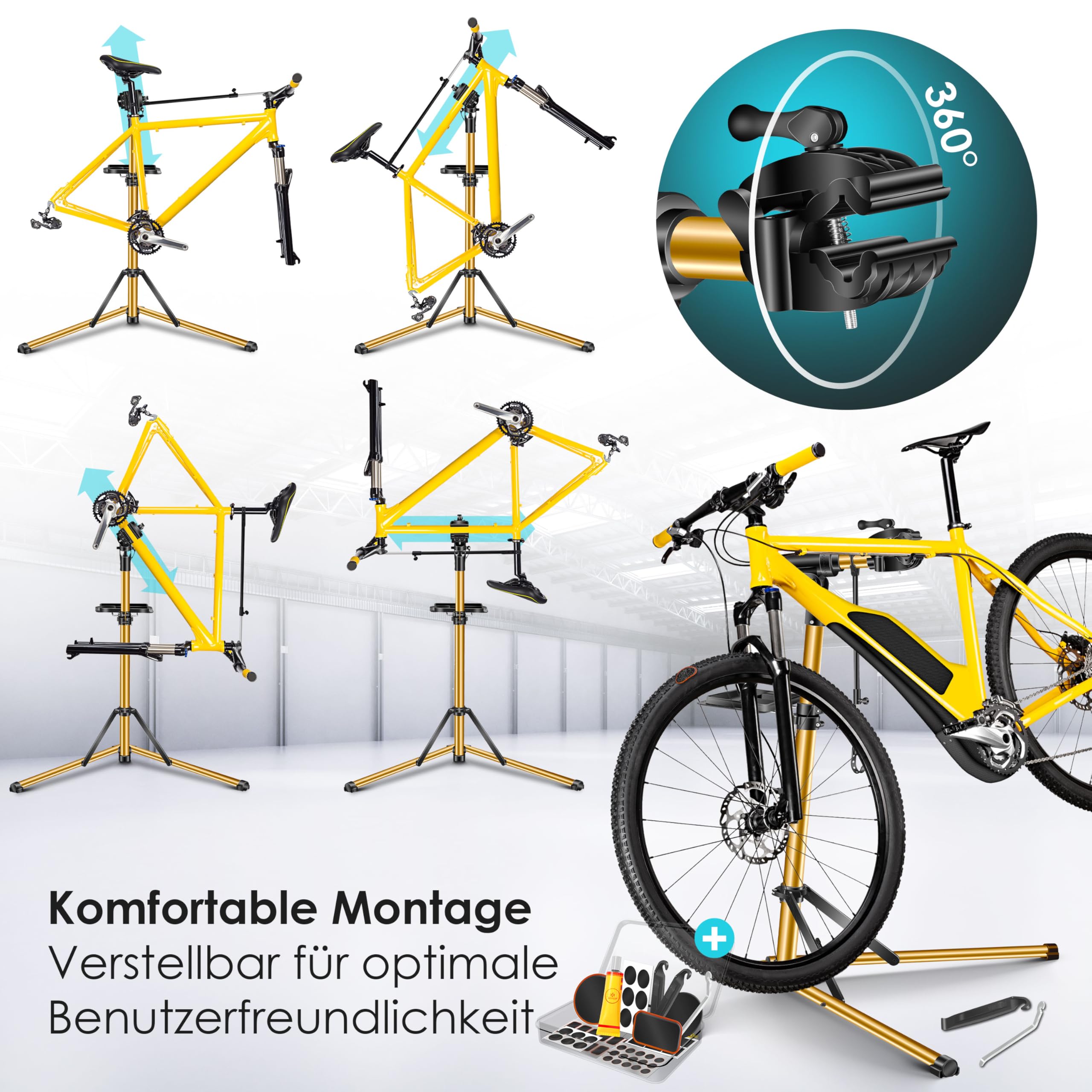 KESSER® Stojak do montażu rowerów, profesjonalny stojak do naprawy rowerów, rowerów górskich, rowerów górskich, rowerów elektrycznych, do dużych obciążeń, stojak na rowery + torba z mechanizmem