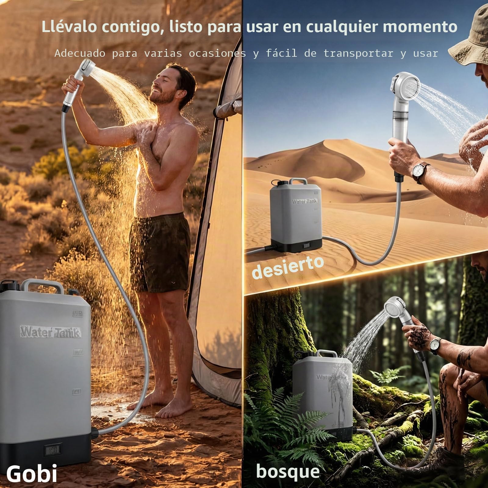 Tanque eléctrico Integrado de Silicona de 16 litros,Ducha portátil al Aire Libre,con Cabeza de Ducha,Carga USB,Ducha eléctrica,Adecuado para Senderismo/Camping,Playa,Mascotas,al Aire Libre | Tanque eléctrico integrado de silicona de 16 litros,ducha portát