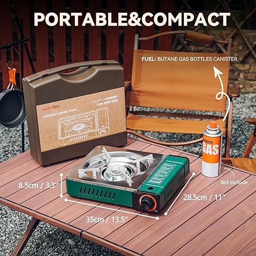 Miniatura 2 de ONLYFIRE OUTDOOR LIVING Estufa de gas butano con funda de transporte, estufa portátil para campamento, control de calor preciso, estufa de
