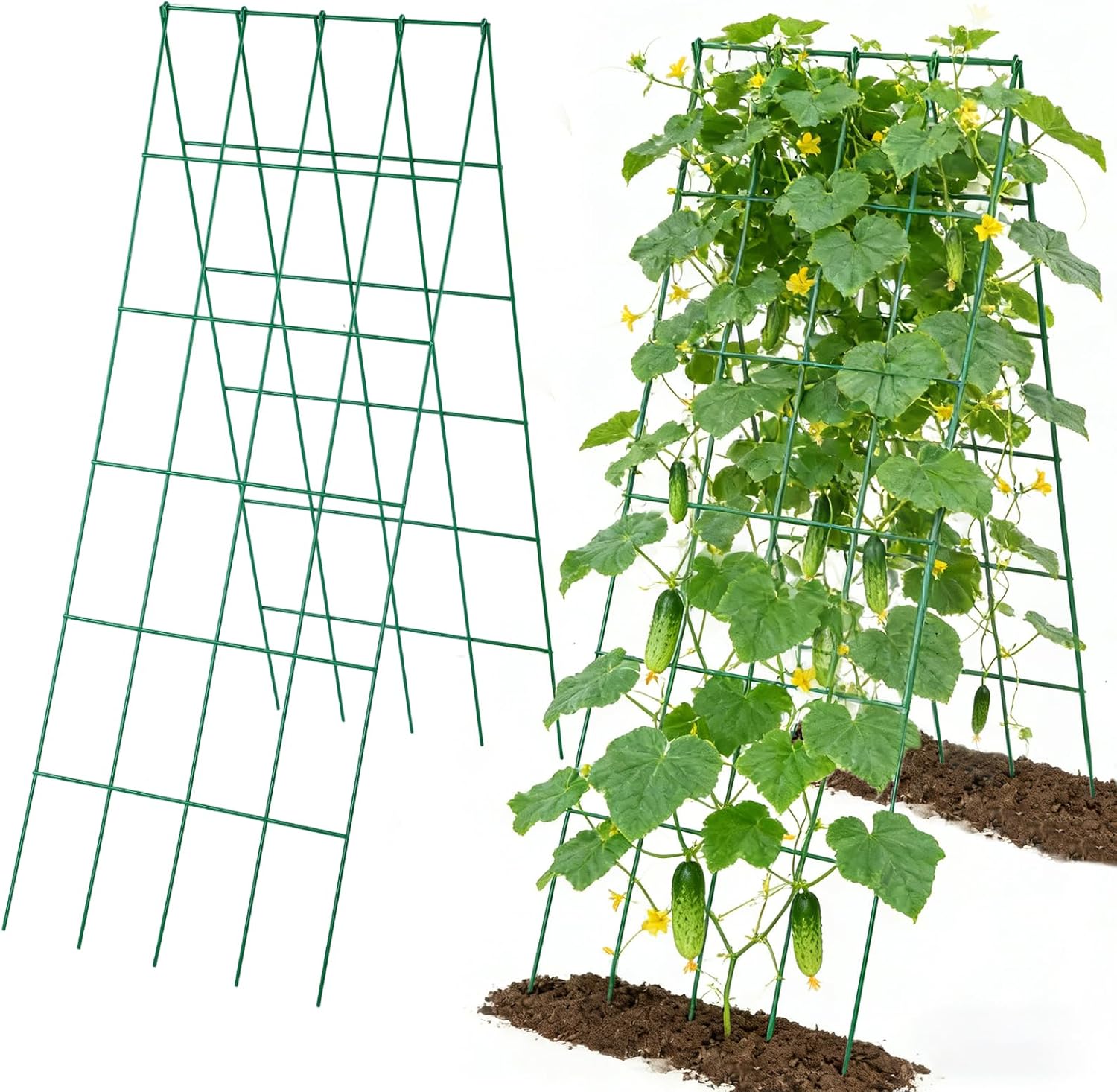 2 Sets Cucumber Trellis for Raised Garden Bed - 4.5mm Wire Heavy Duty Weather-Resistant Foldable A-Frame Metal Plant Support, for Squash Pole Bean Climbing Plants Vegetables Outdoor