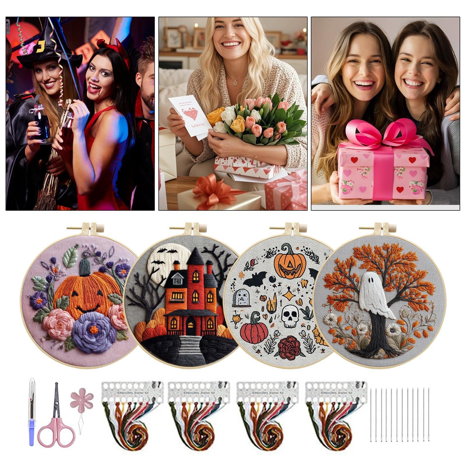 Set da ricamo per Halloween, per principianti, set da ricamo gotico per Halloween, con motivo a castello, set da cucito con istruzioni per la famiglia, figlie, marito, moglie, fidanzate, ragazze
