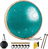 MeloBeat Tongue Drum 14" 15 Hangú - Professzionális Acél Handpan D-dúrban, Dalkönyvvel, Ütőkkel és Hordtáskával (Zöld) - 14 Zoll, Green 1