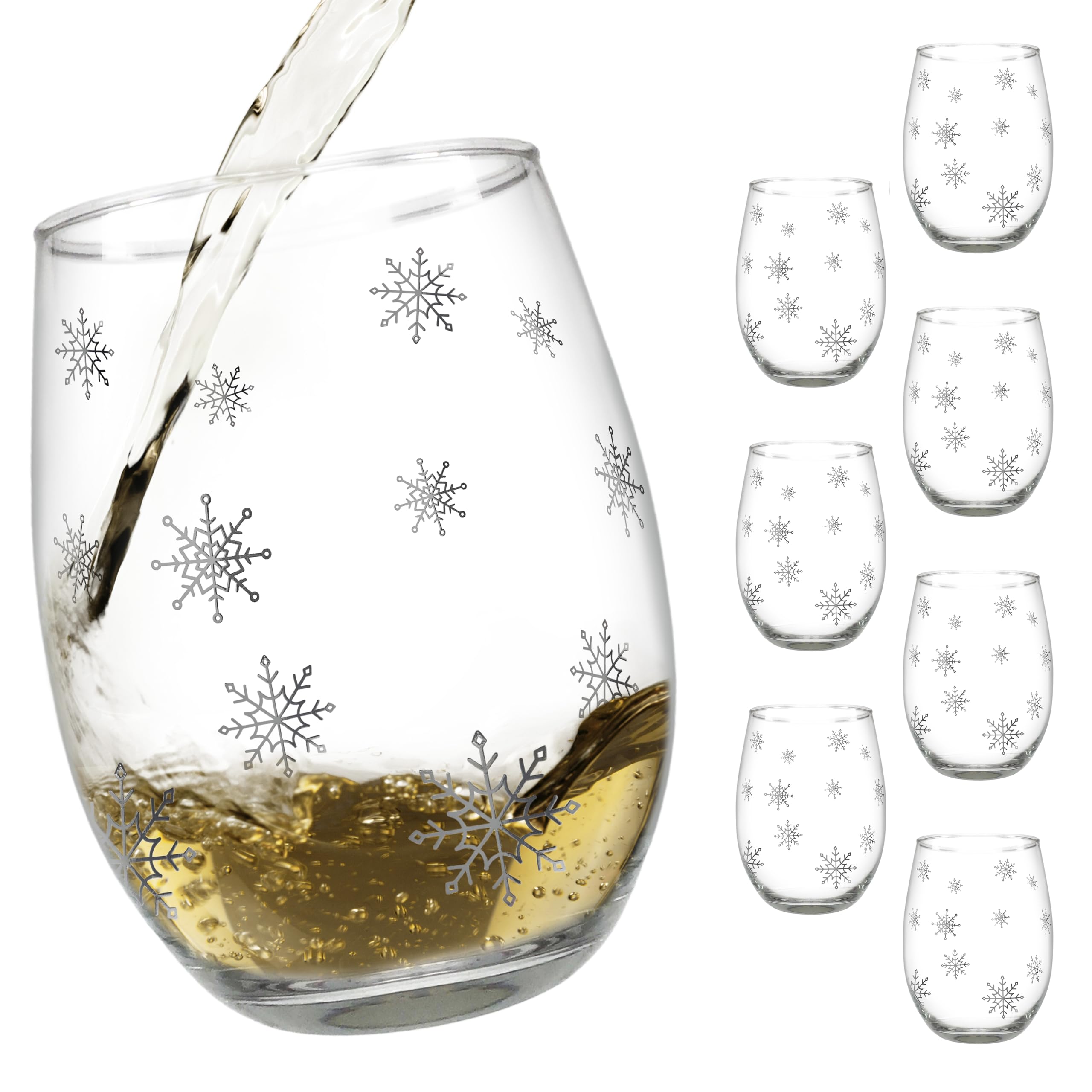 4 Christmas Rhinestone Snowflake Stemless Wine Glass Set - View #5
